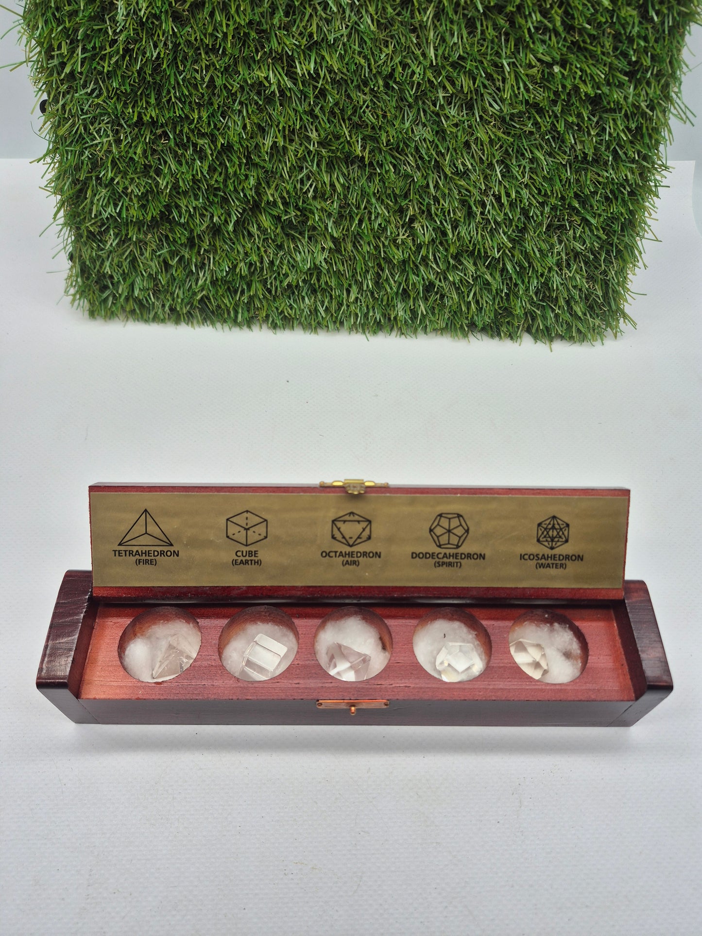 Quartz Platonic Solids Set – Sacred Geometry Crystal Set in Gift Box