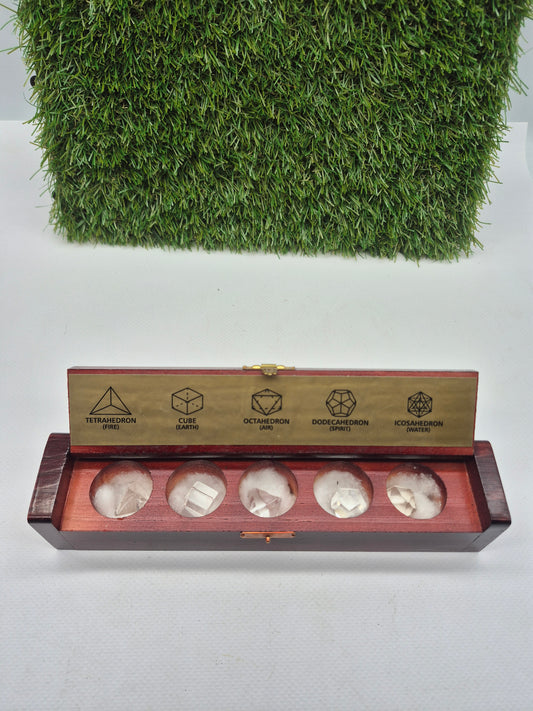 Quartz Platonic Solids Set – Sacred Geometry Crystal Set in Gift Box