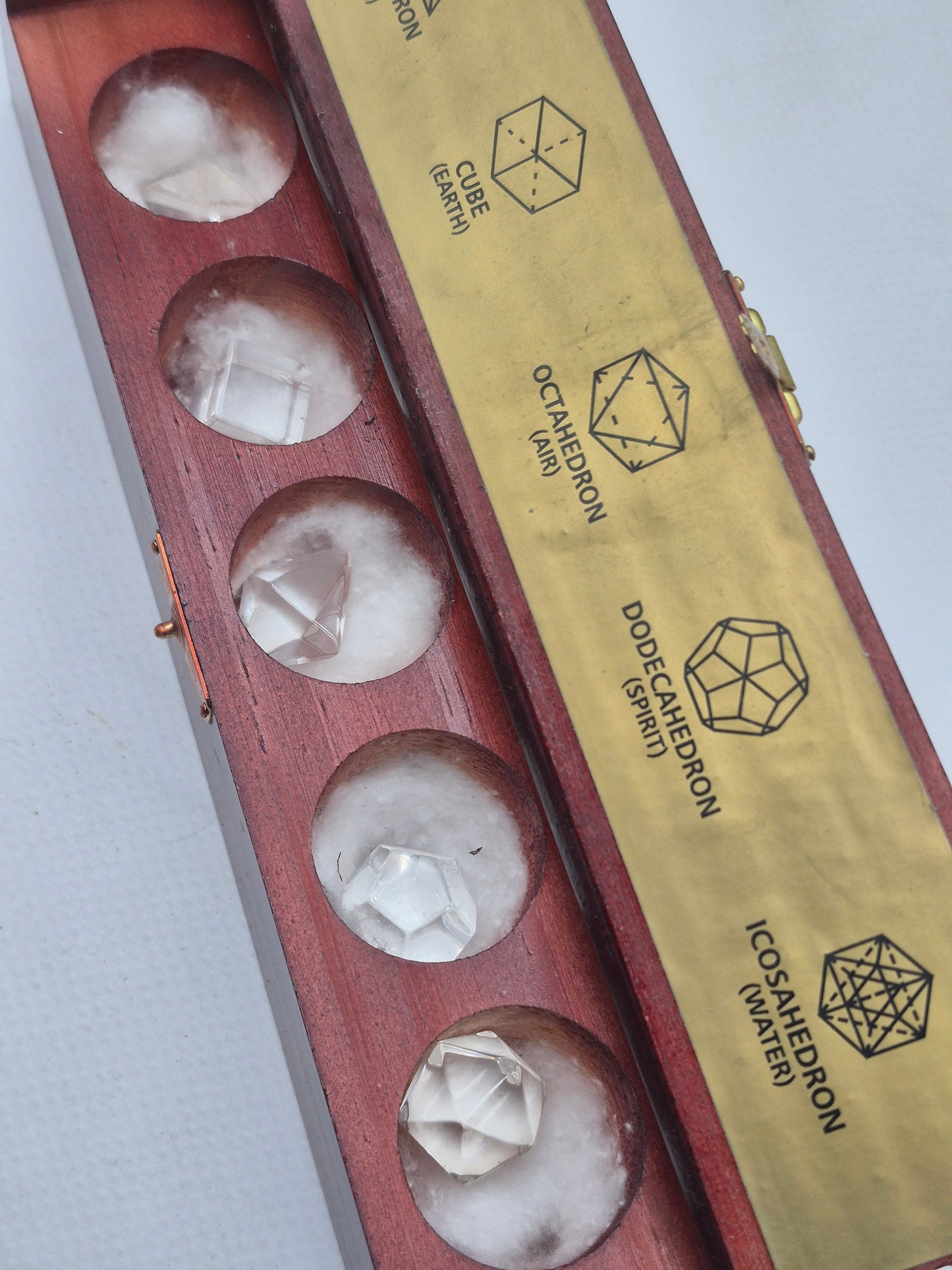 Quartz Platonic Solids Set – Sacred Geometry Crystal Set in Gift Box