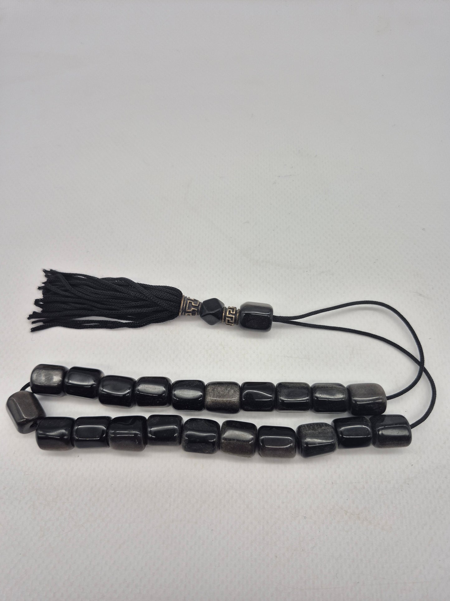 Silver Sheen Obsidian Handmade Worry beads - Greek kompoloi