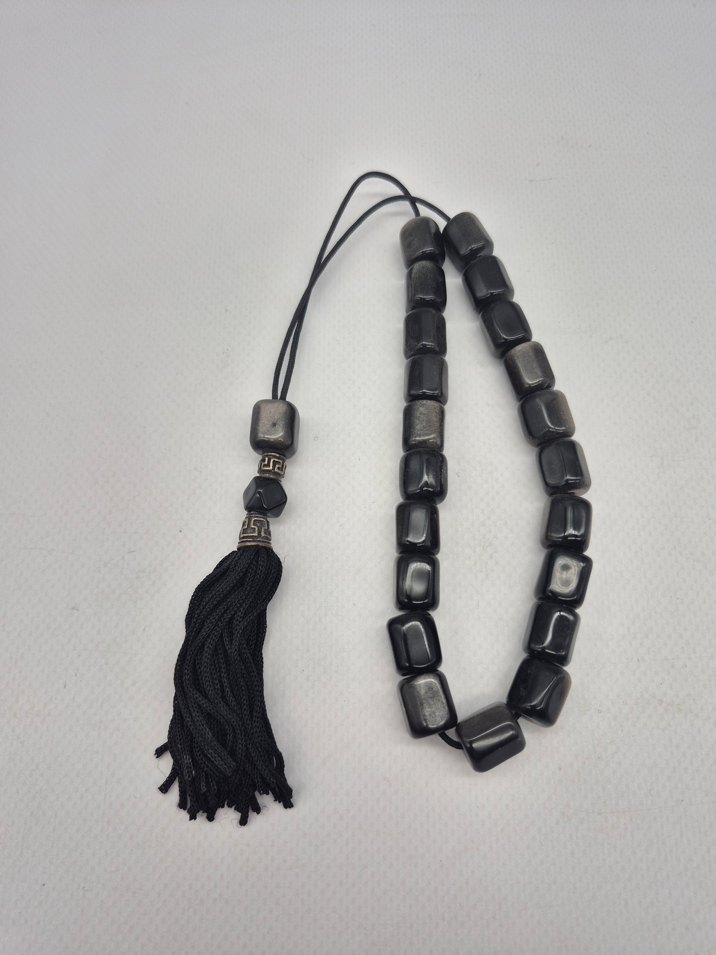 Silver Sheen Obsidian Handmade Worry beads - Greek kompoloi