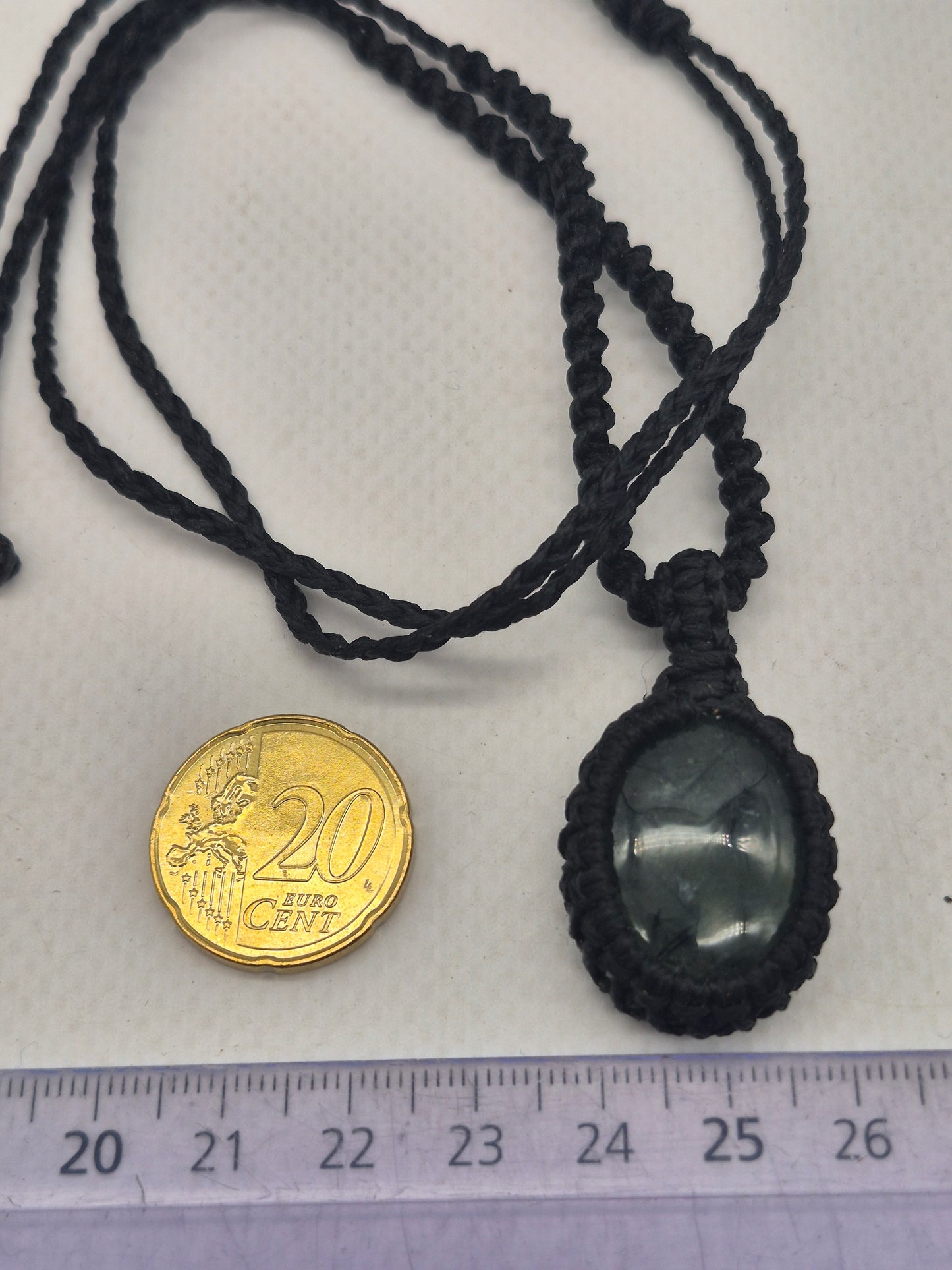 Tourmalinated Prehnite Macrame Necklace, Prehnite with green Tourmaline Handmade Woven Pendant
