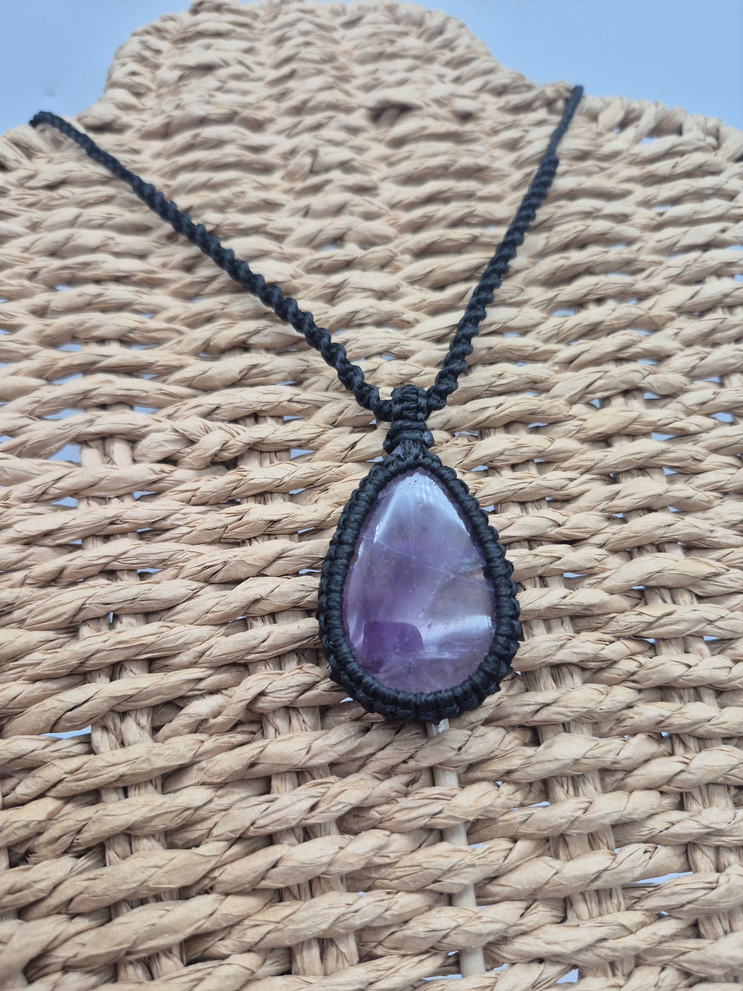Amethyst Crystal  Macrame Necklace
