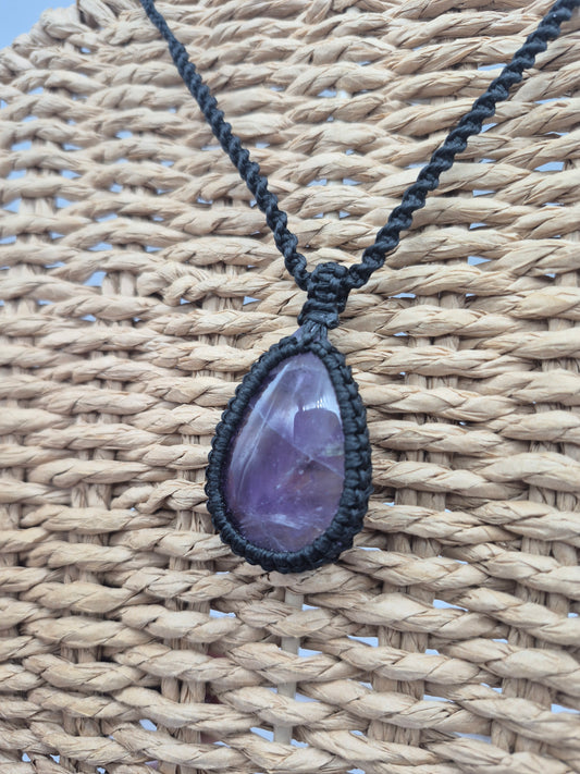 Amethyst Crystal  Macrame Necklace