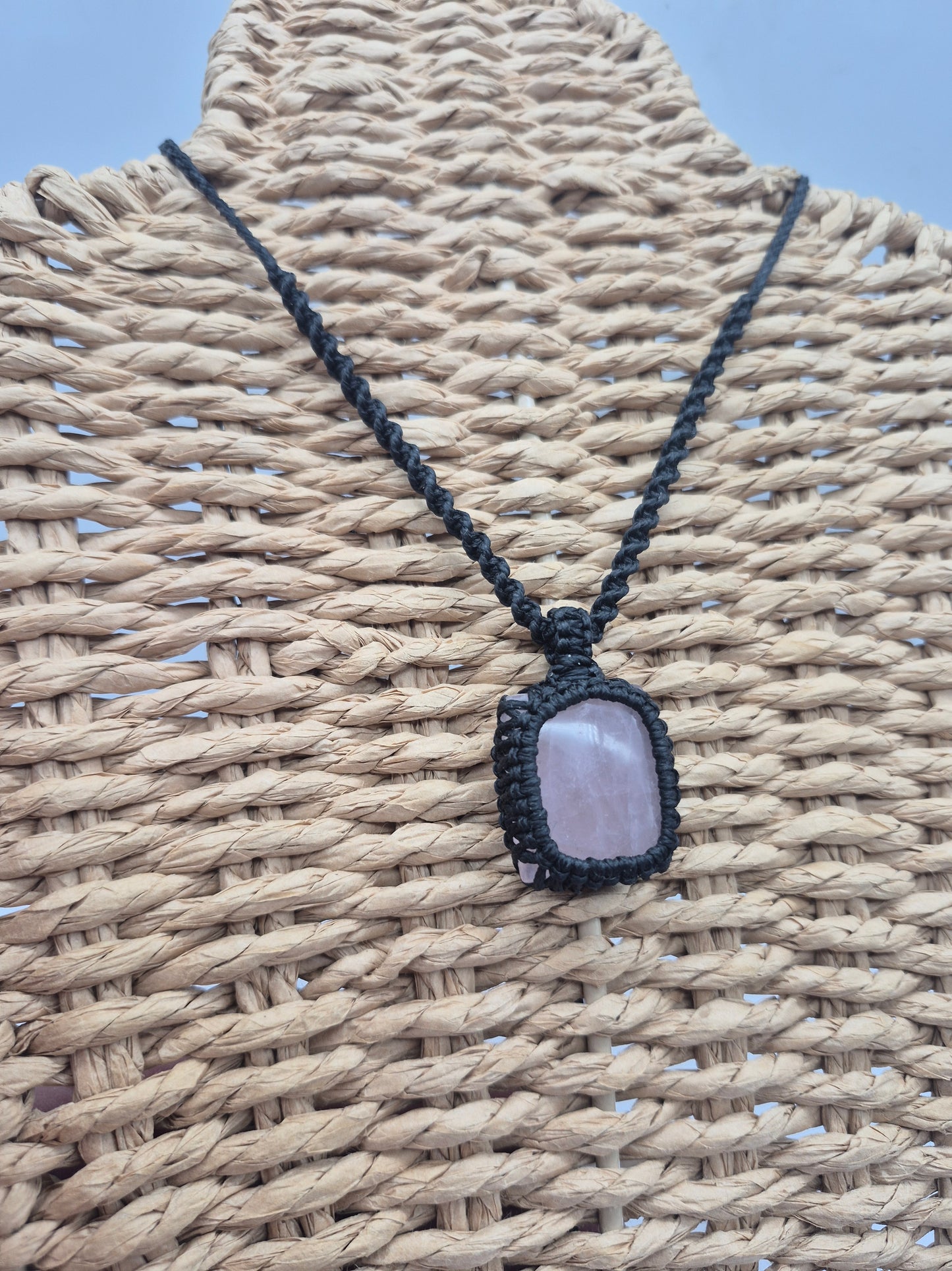 Rose Quartz Crystal Macrame Necklace - Love & Emotional Healing