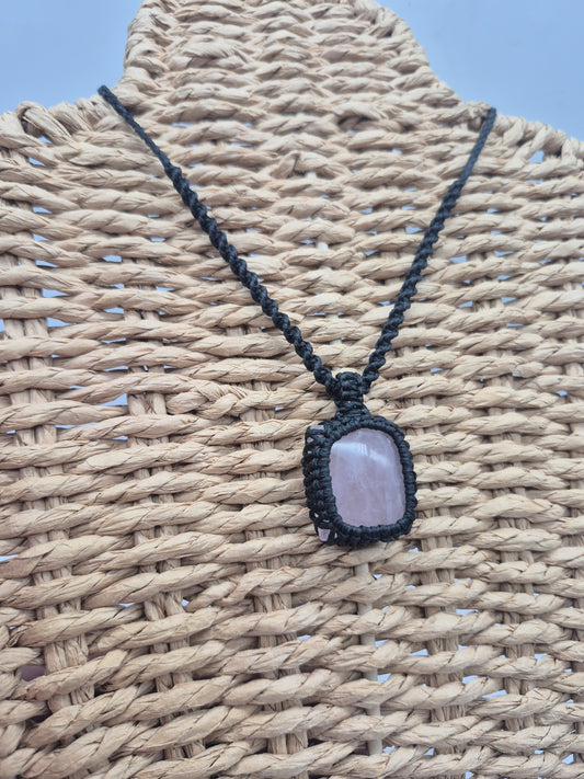 Rose Quartz Crystal Macrame Necklace - Love & Emotional Healing