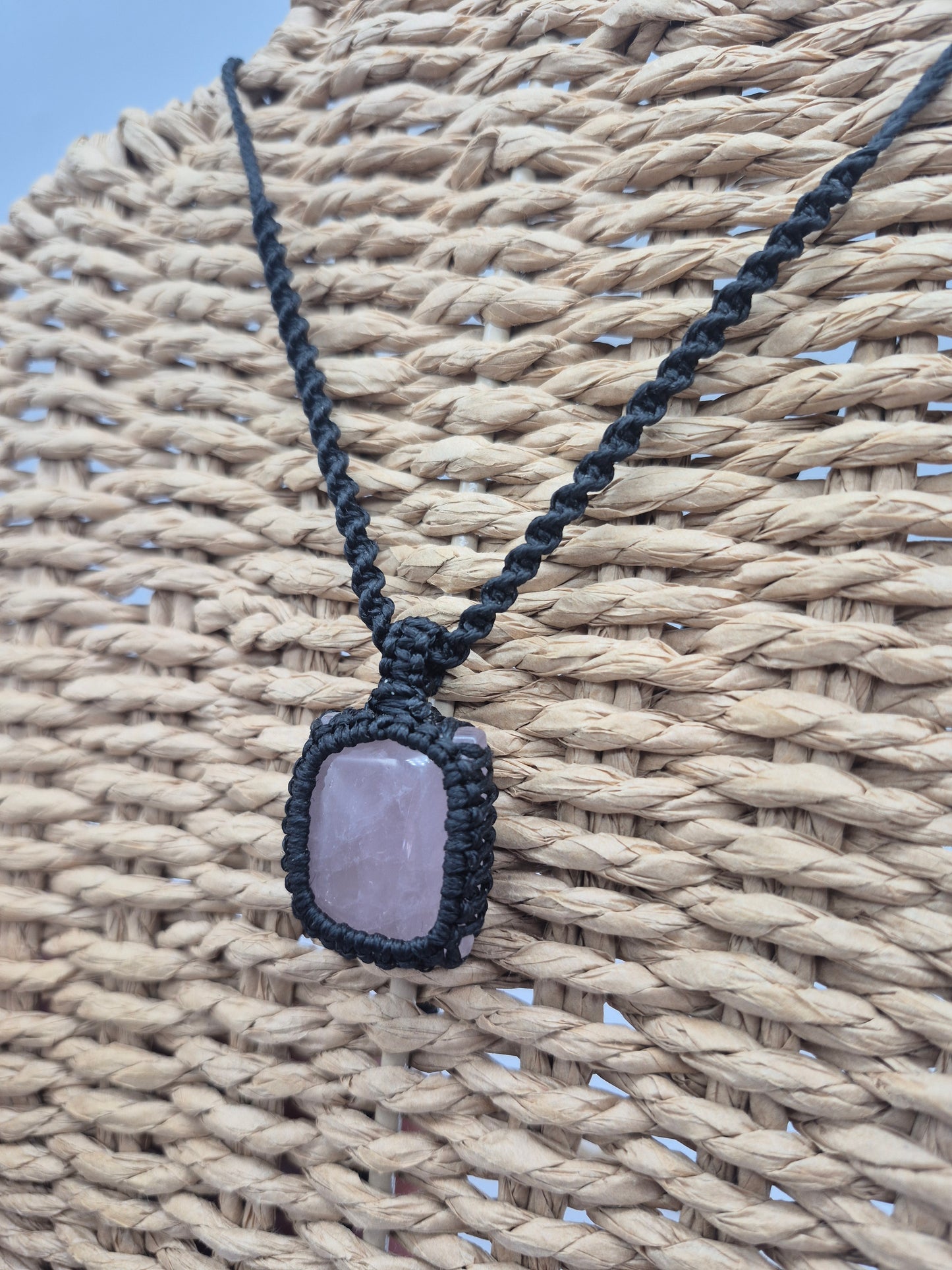 Rose Quartz Crystal Macrame Necklace - Love & Emotional Healing