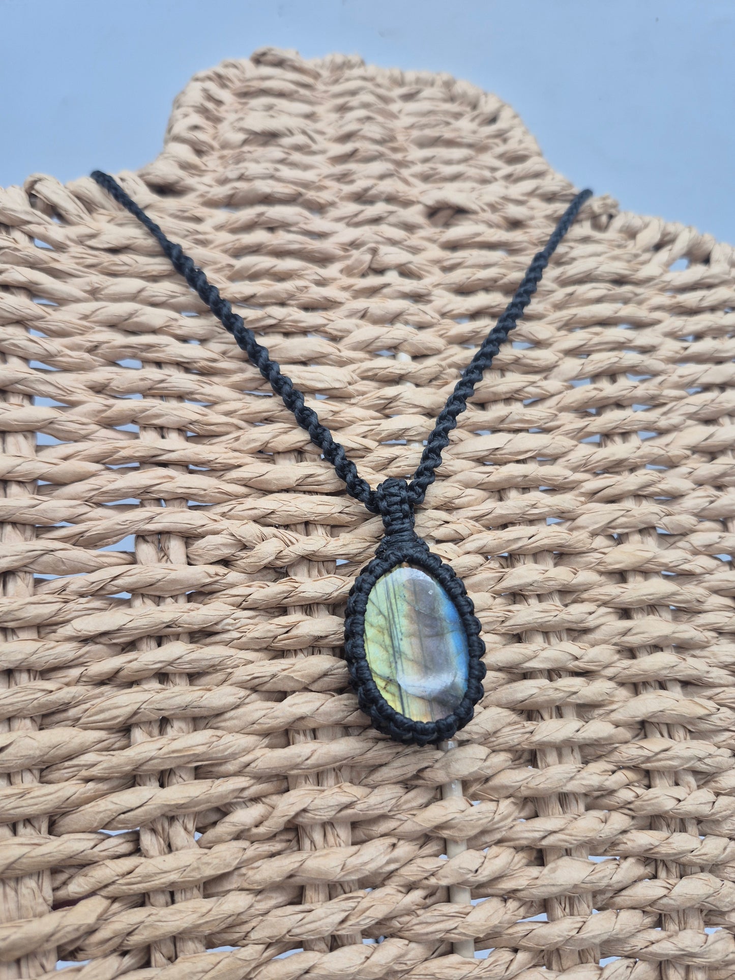 Labradorite Oval  Macrame Pendant Necklace Cabochon