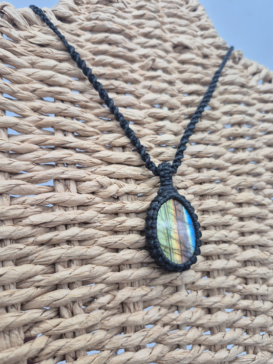 Labradorite Oval  Macrame Pendant Necklace Cabochon