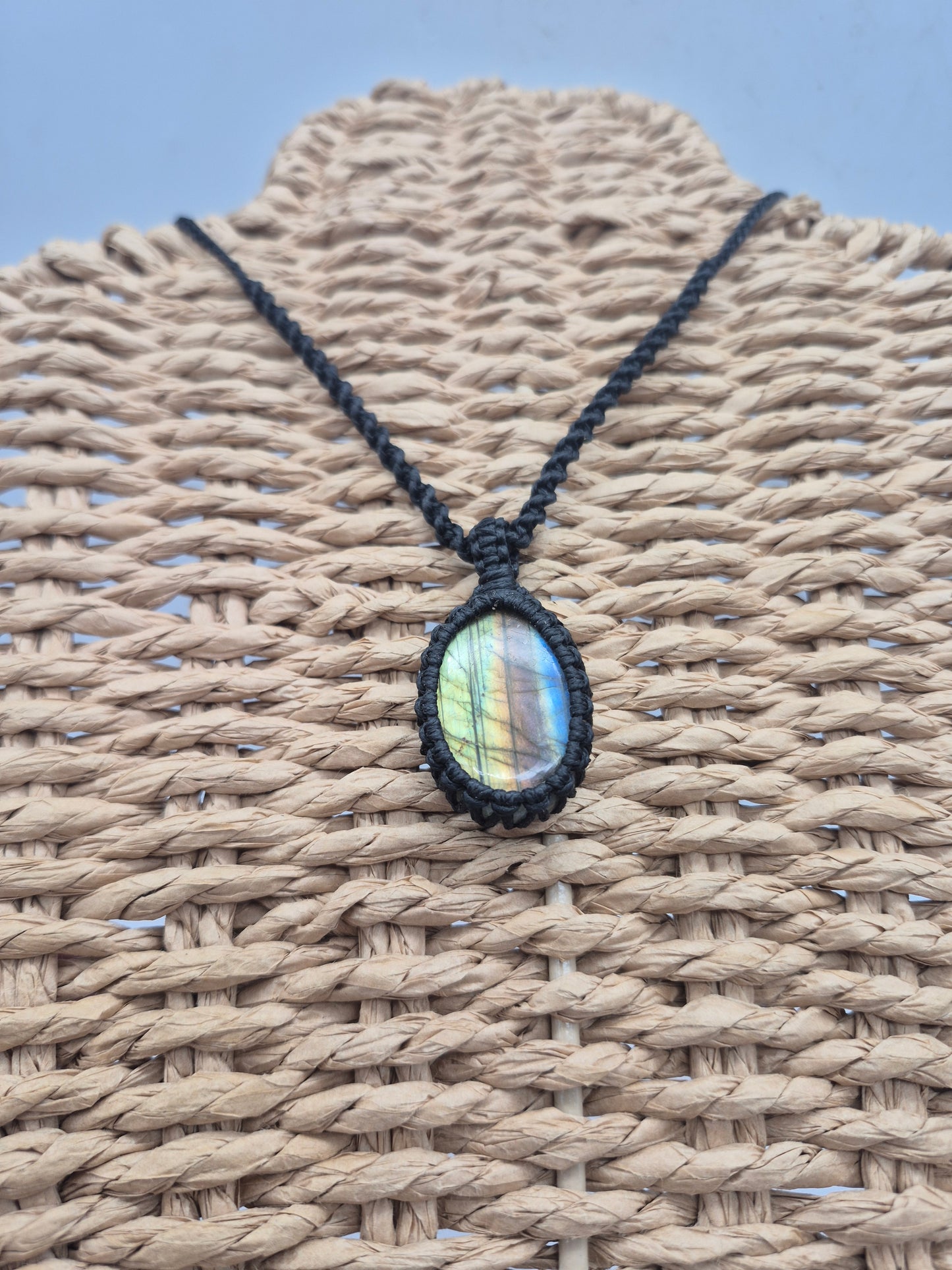 Labradorite Oval  Macrame Pendant Necklace Cabochon