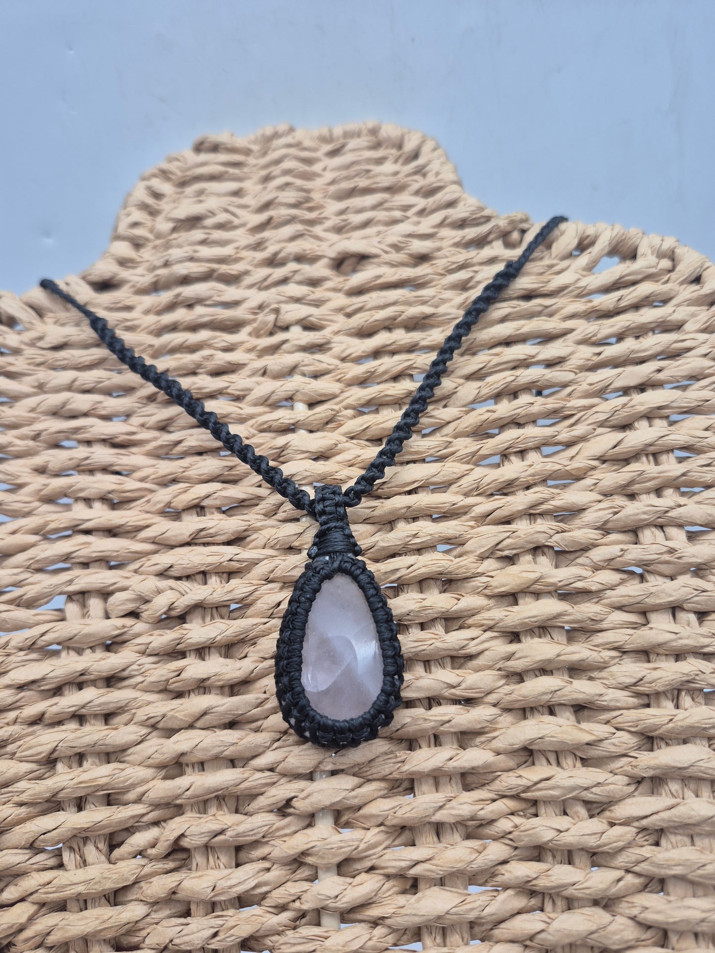 Rose Quartz Crystal Macrame Necklace - Love & Emotional Healing