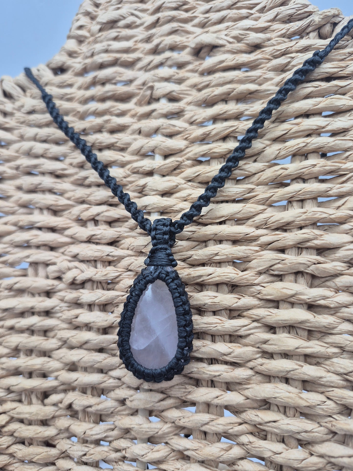 Rose Quartz Crystal Macrame Necklace - Love & Emotional Healing