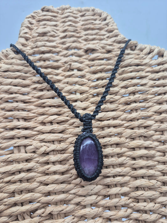 Amethyst Oval Crystal  Macrame Necklace