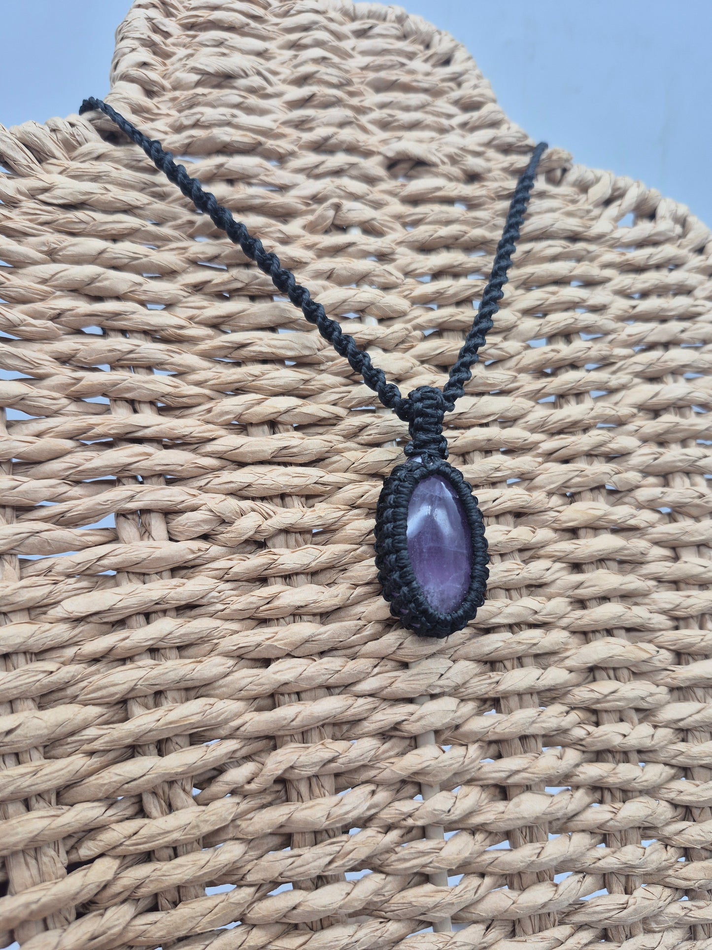 Amethyst Oval Crystal  Macrame Necklace