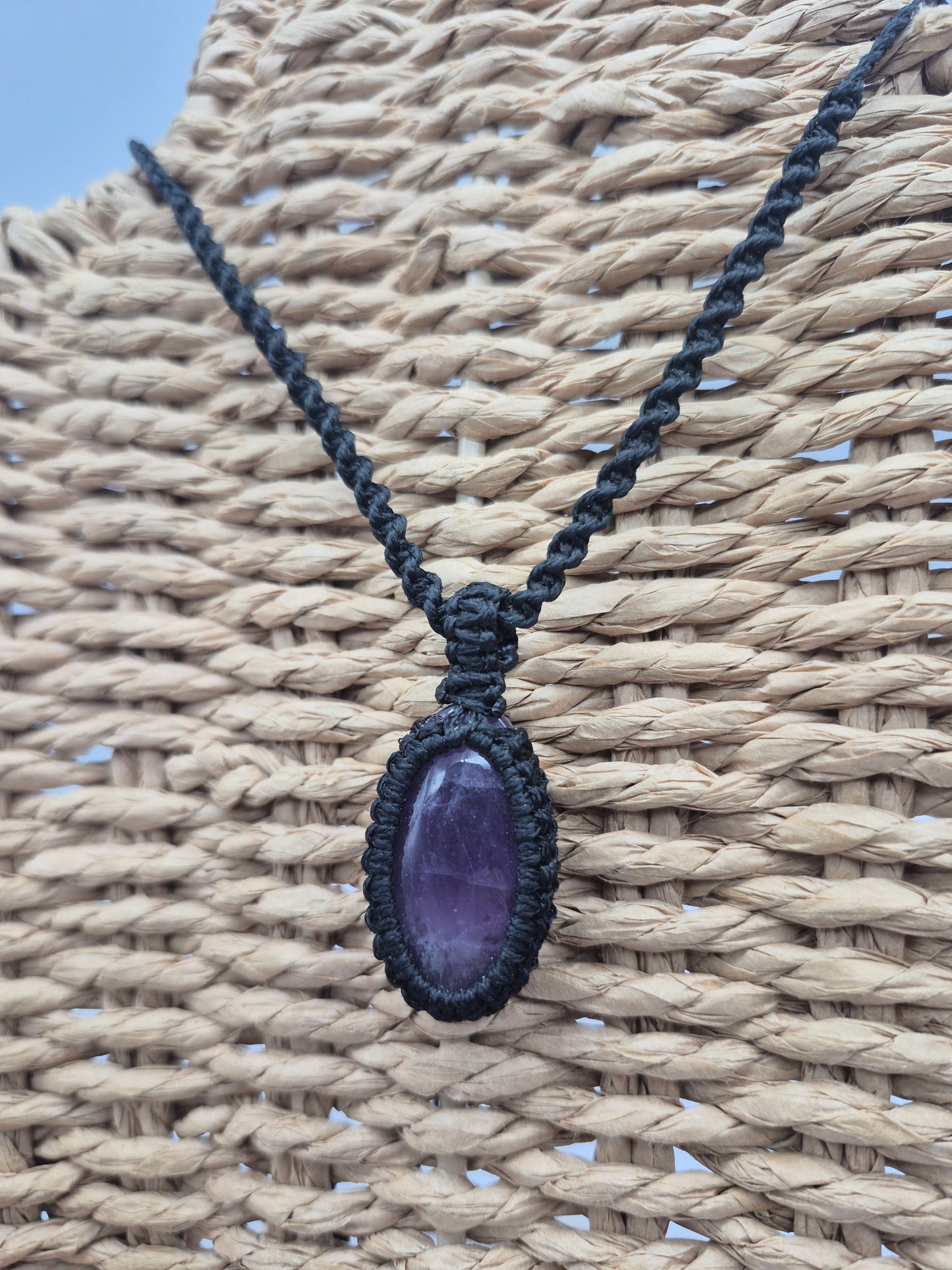 Amethyst Oval Crystal  Macrame Necklace