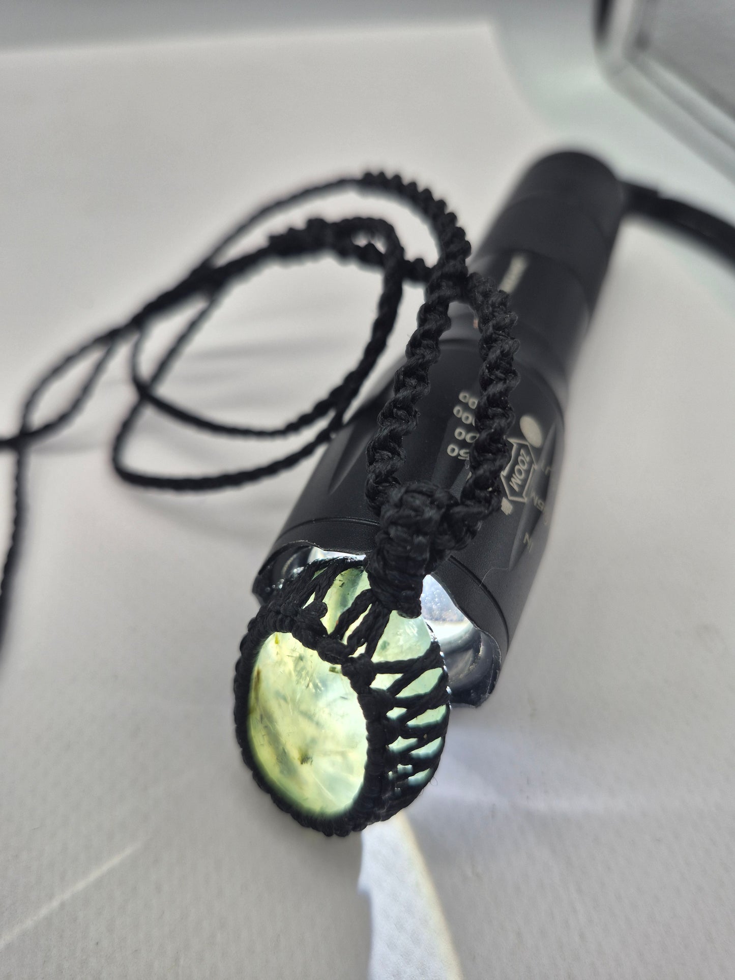 Tourmalinated Prehnite Macrame Necklace, Prehnite with green Tourmaline Handmade Woven Pendant