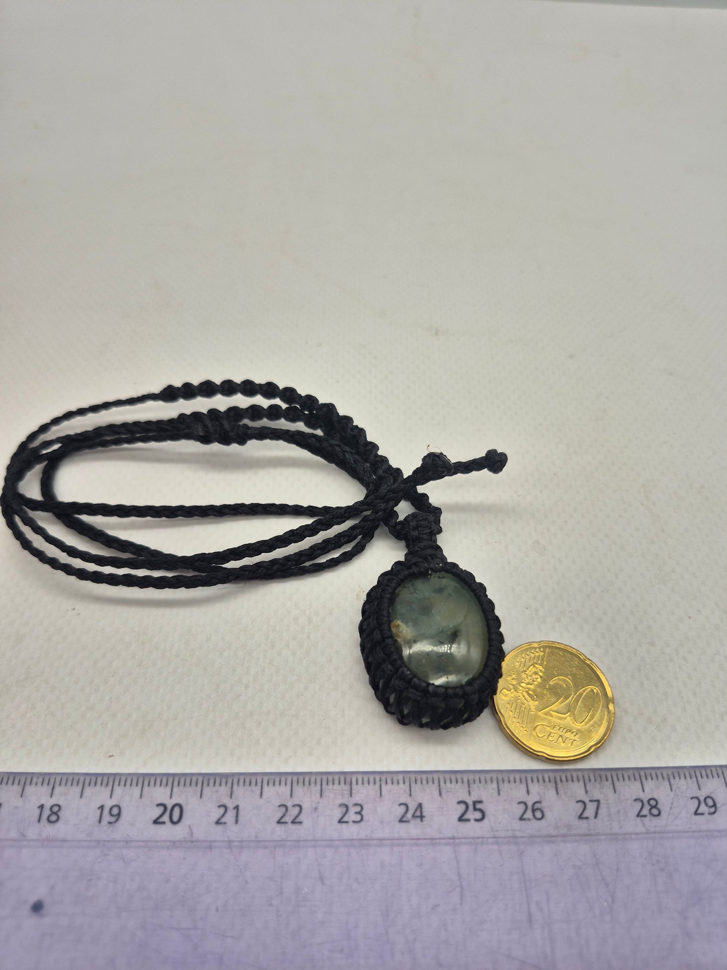 Tourmalinated Prehnite Macrame Necklace, Prehnite with green Tourmaline Handmade Woven Pendant