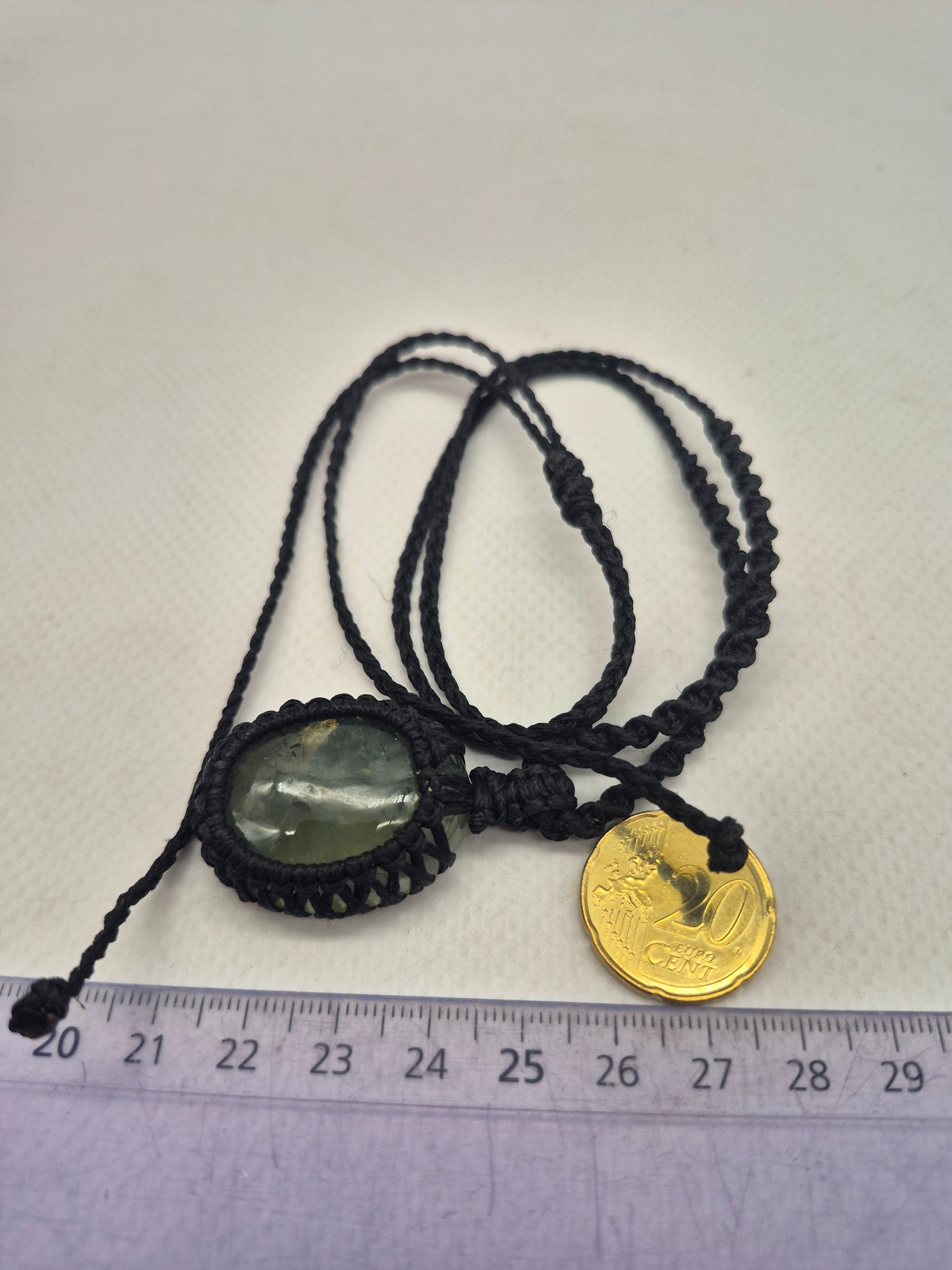Tourmalinated Prehnite Macrame Necklace, Prehnite with green Tourmaline Handmade Woven Pendant