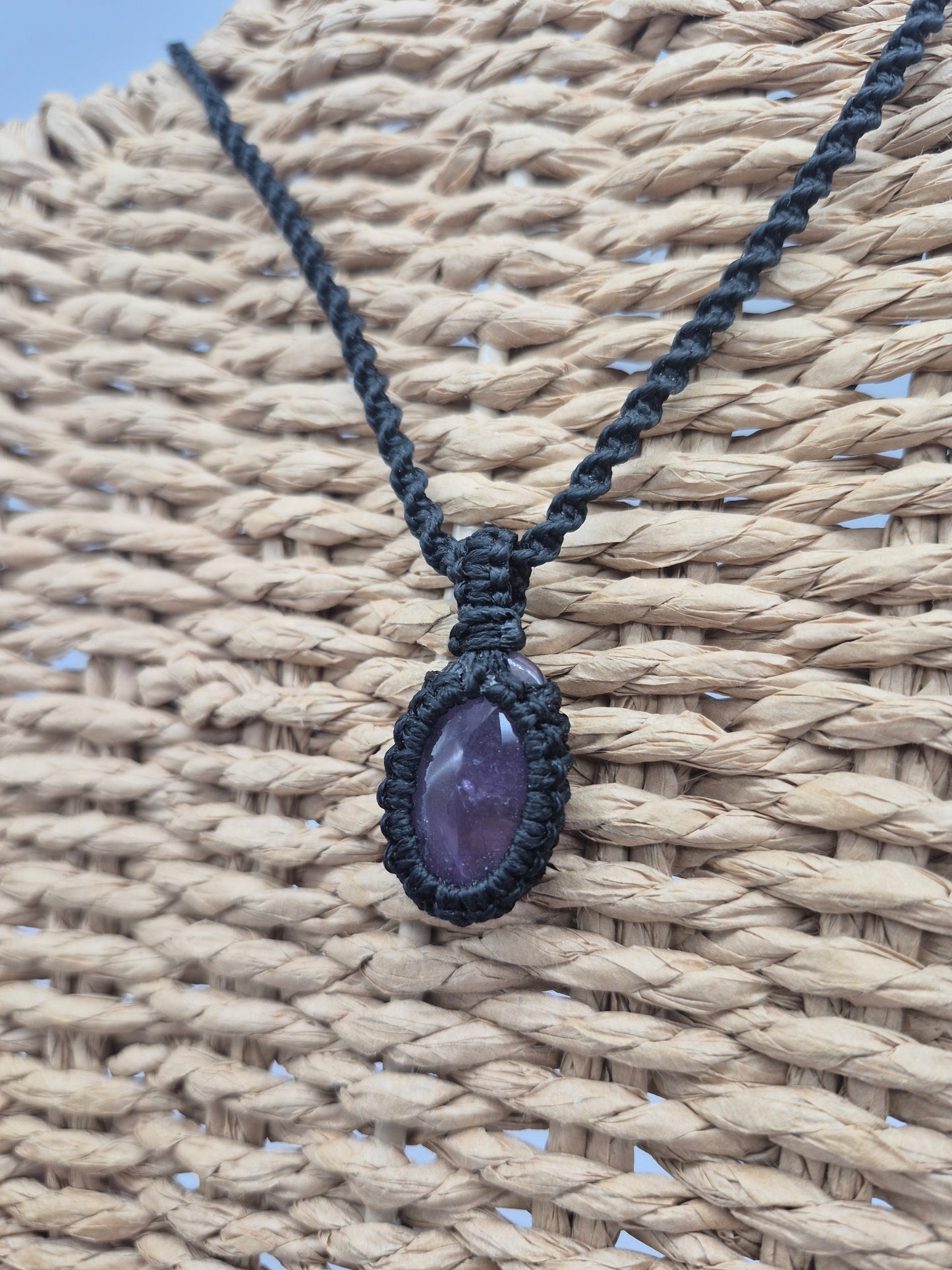 Amethyst Crystal  Macrame Necklace