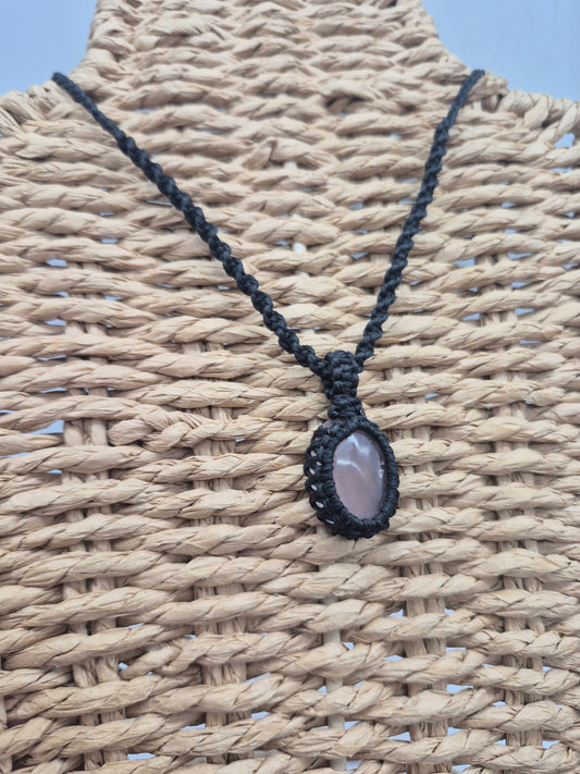 Rose Quartz Crystal Macrame Necklace - Love & Emotional Healing