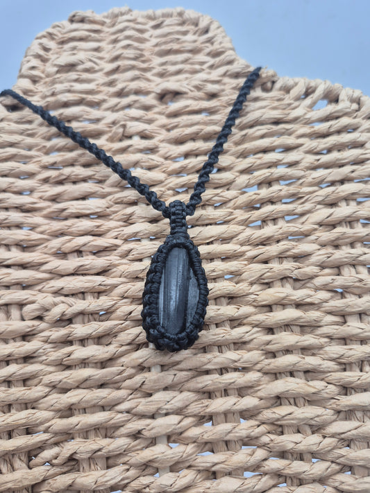 Handmade Black Tourmaline Macrame Necklace: Protection Crystal