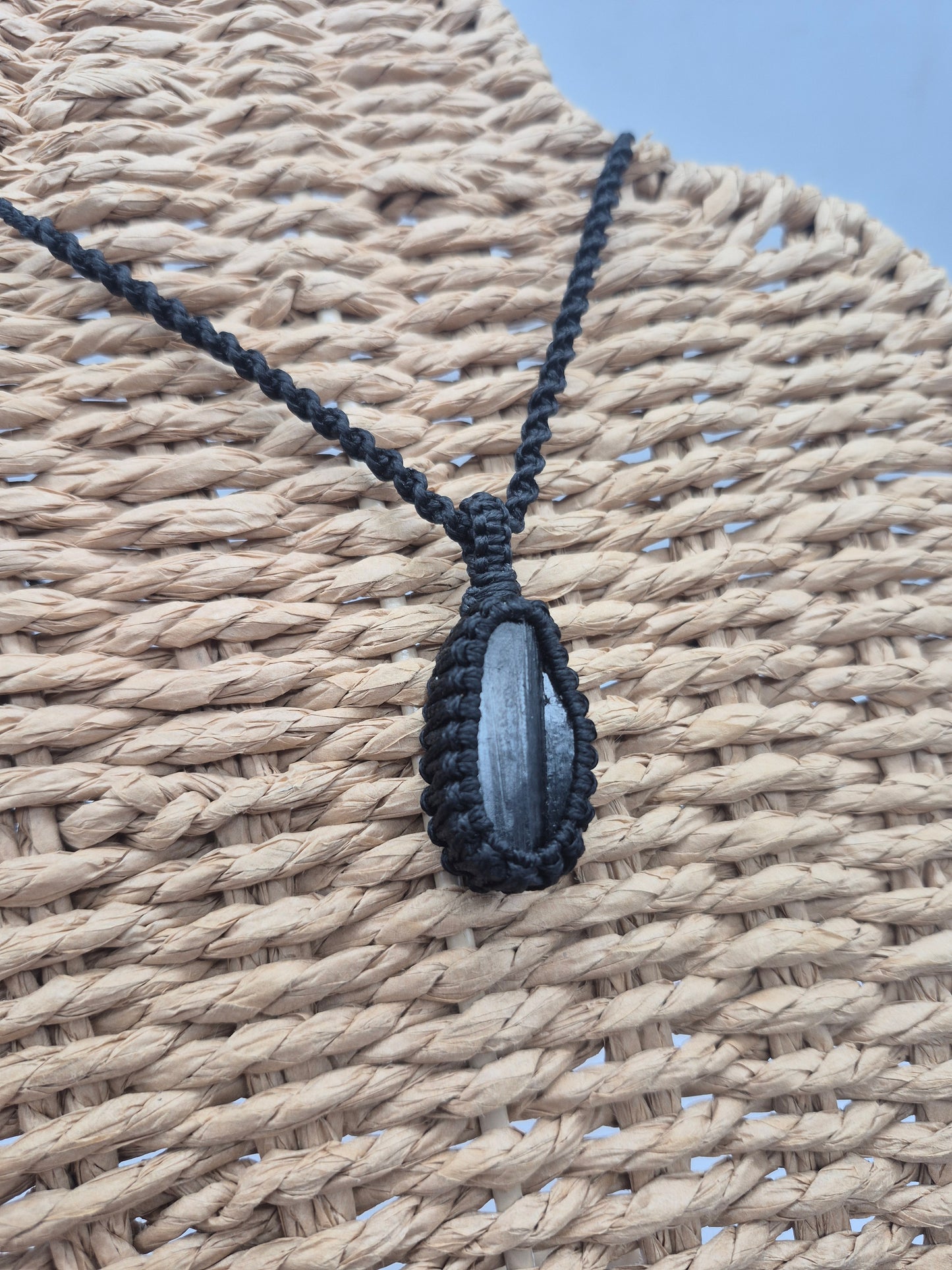 Handmade Black Tourmaline Macrame Necklace: Protection Crystal