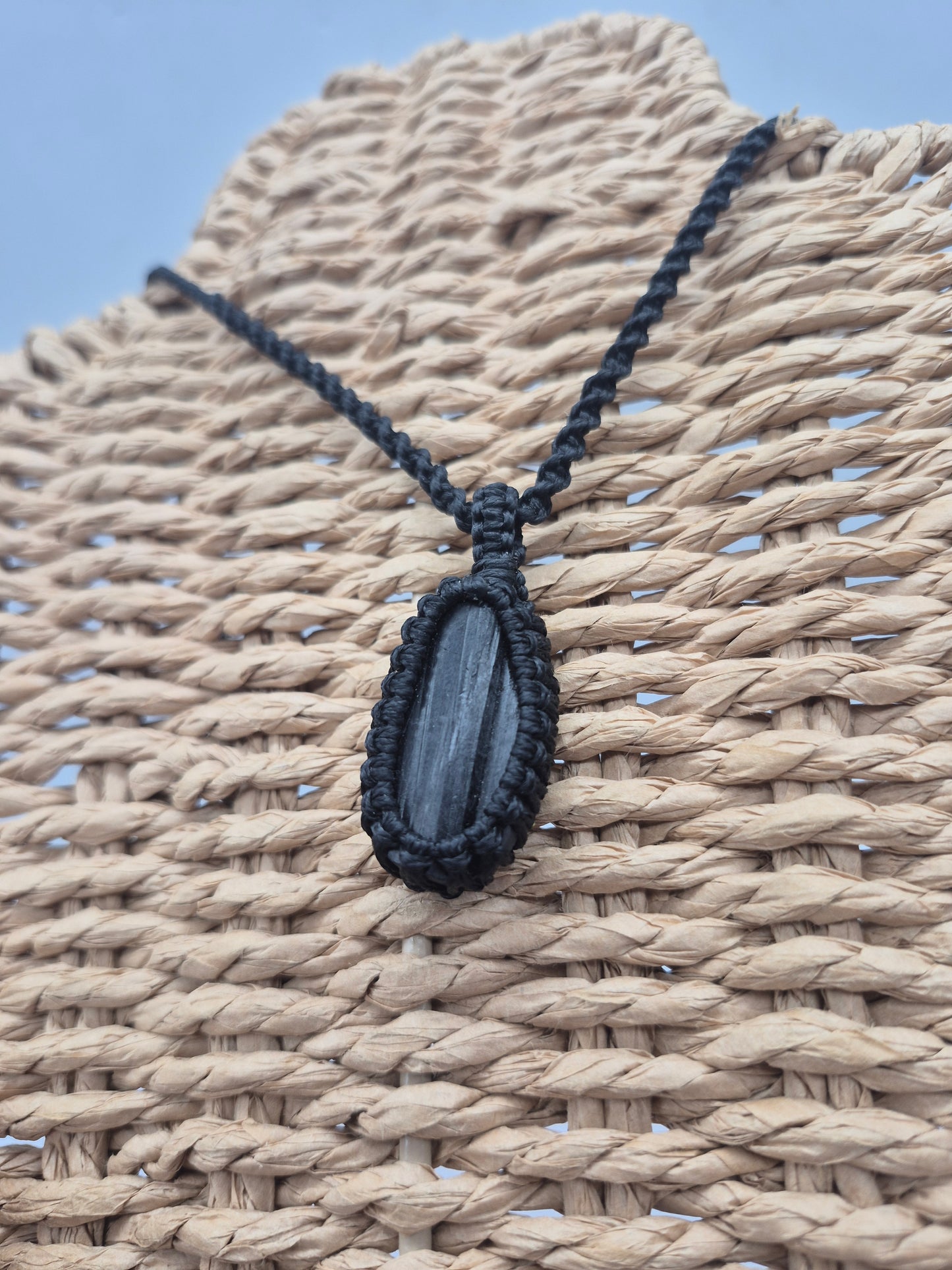 Handmade Black Tourmaline Macrame Necklace: Protection Crystal