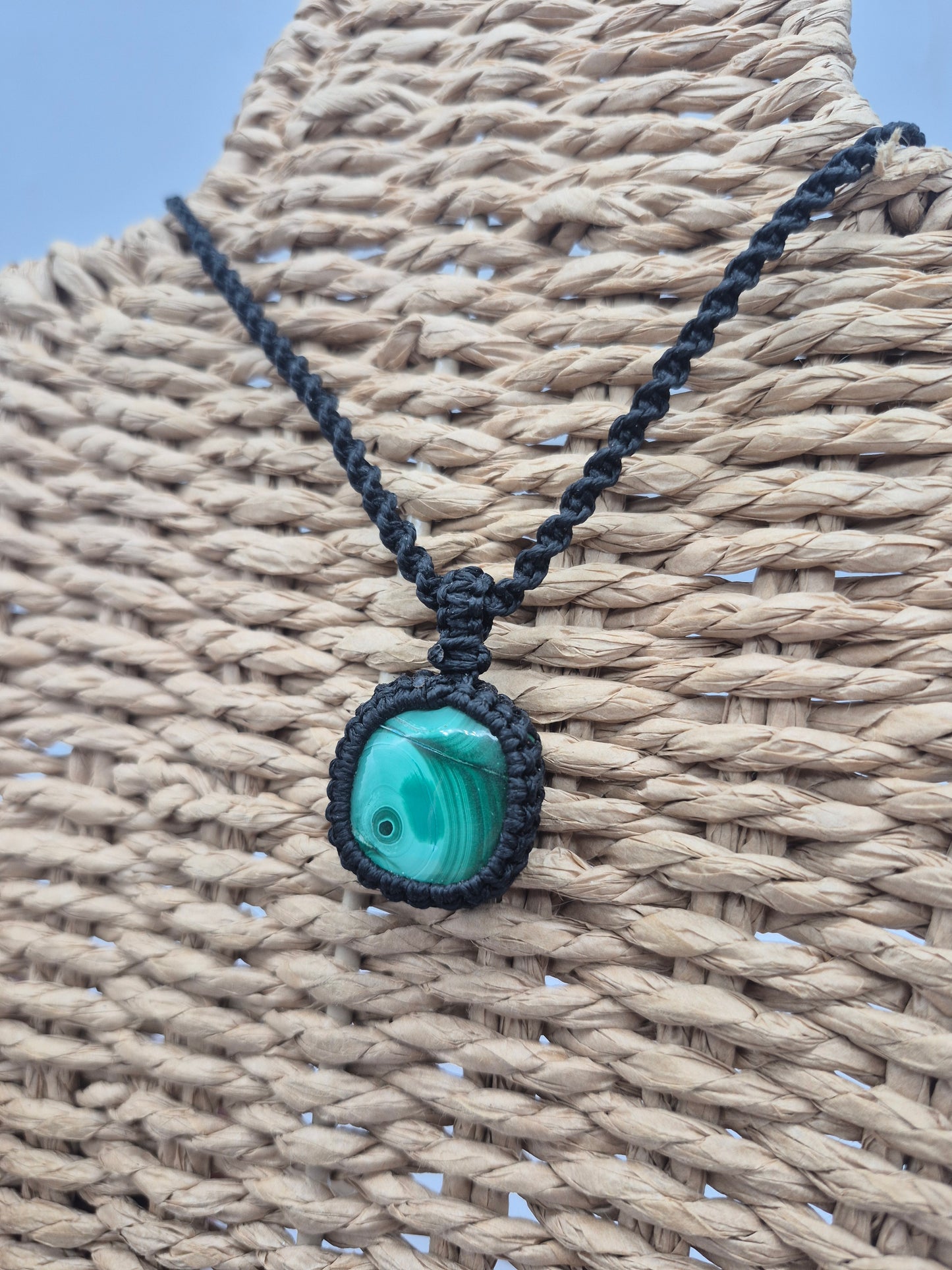 Malachite Crystal Macrame  Necklace