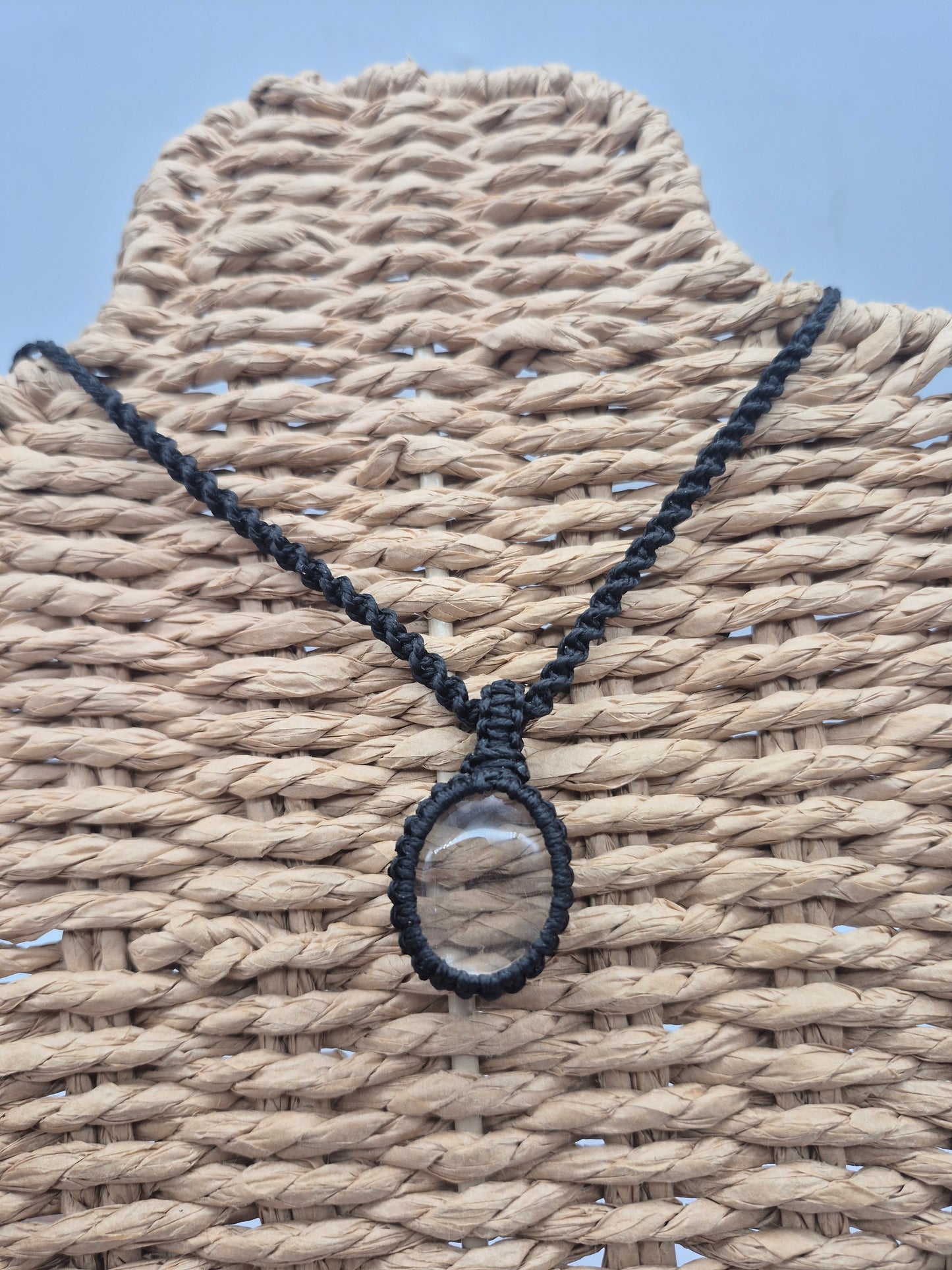 Clear Quartz Macrame Necklace, Transparent Crystal Wrapped Necklace, Clear Stone Handmade Necklace