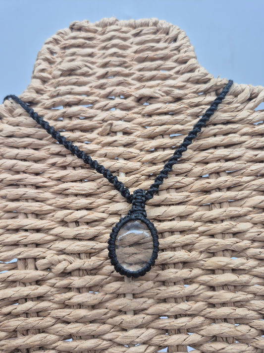 Clear Quartz Macrame Necklace, Transparent Crystal Wrapped Necklace, Clear Stone Handmade Necklace