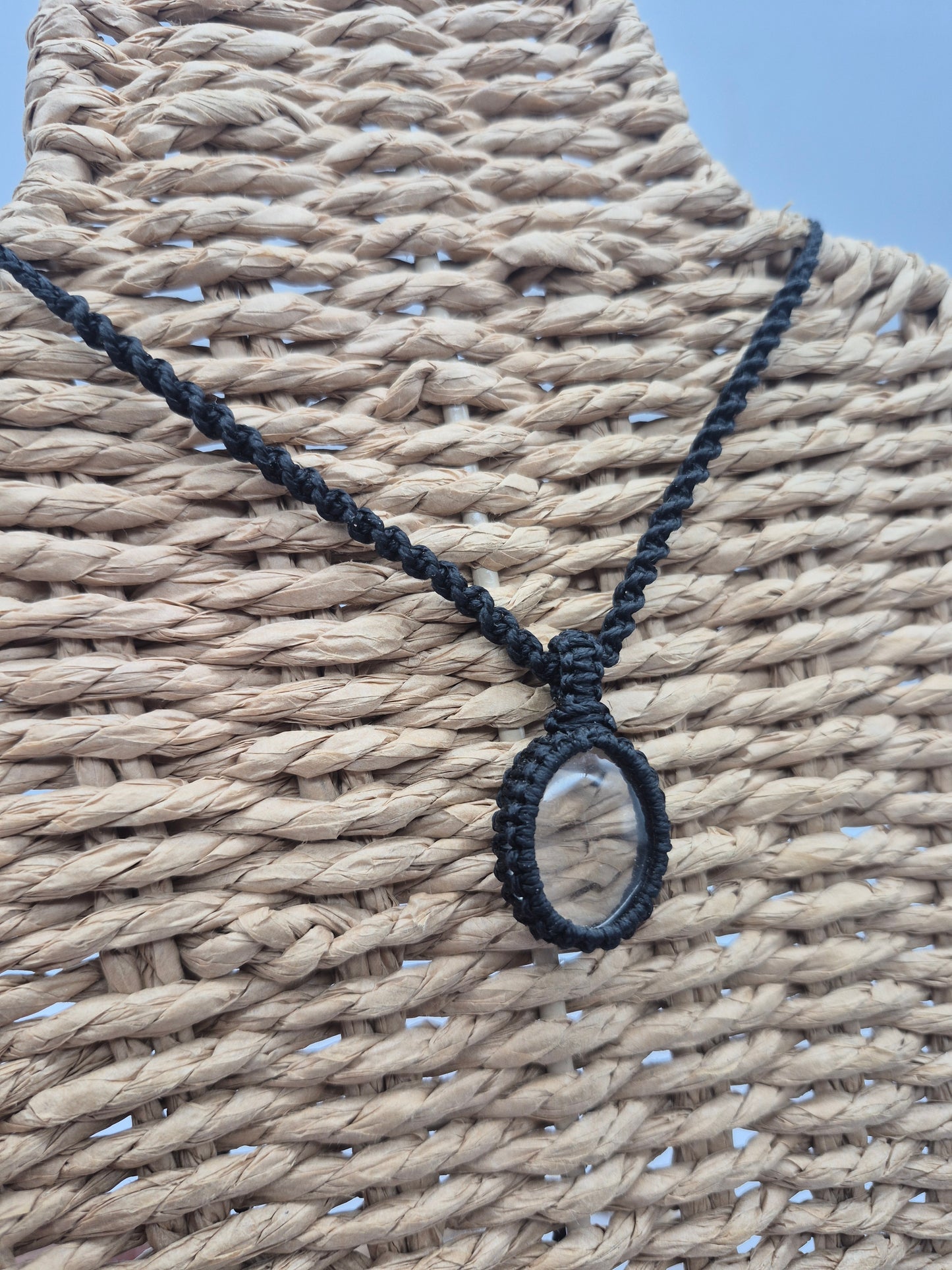 Clear Quartz Macrame Necklace, Transparent Crystal Wrapped Necklace, Clear Stone Handmade Necklace