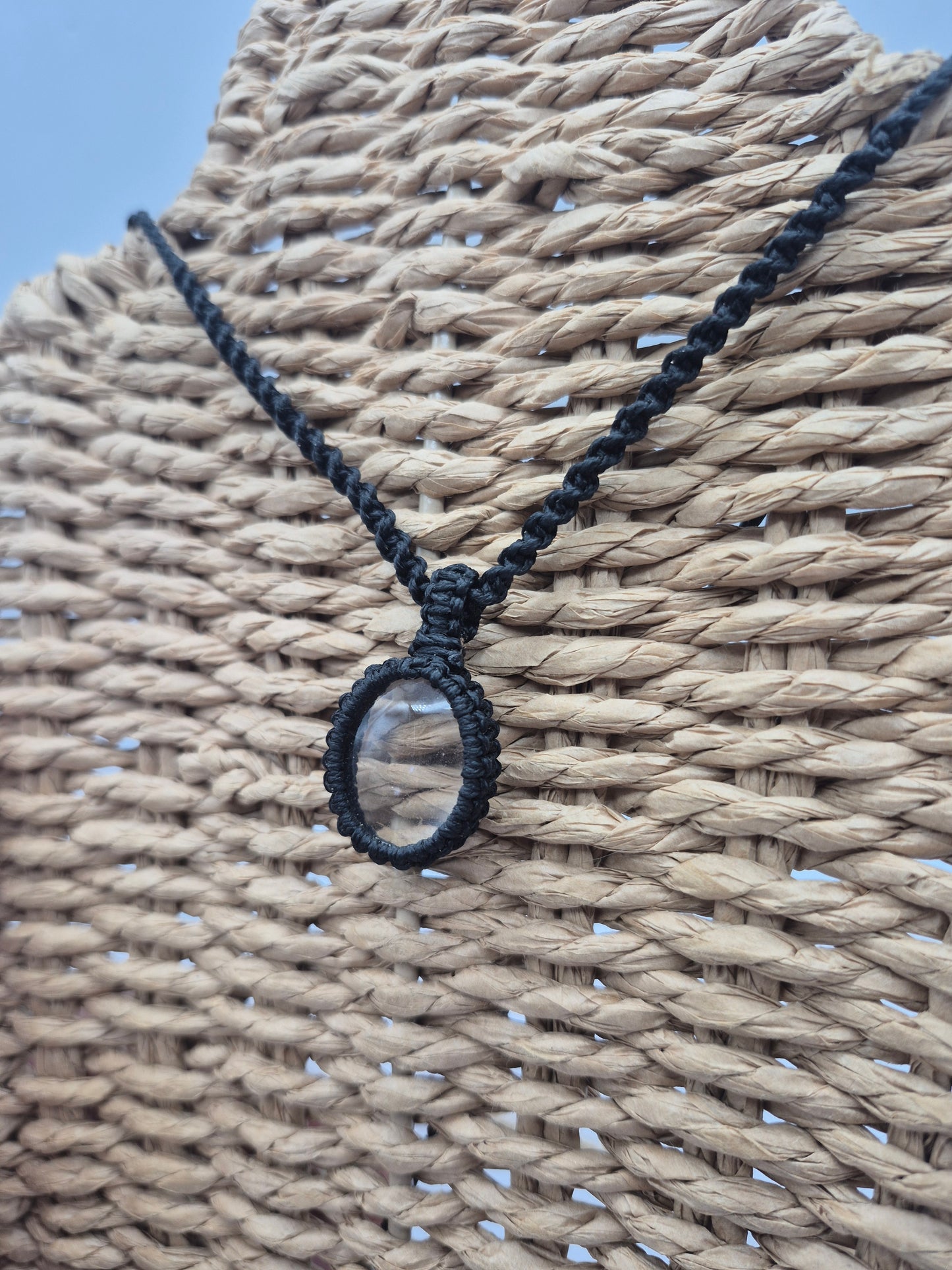 Clear Quartz Macrame Necklace, Transparent Crystal Wrapped Necklace, Clear Stone Handmade Necklace