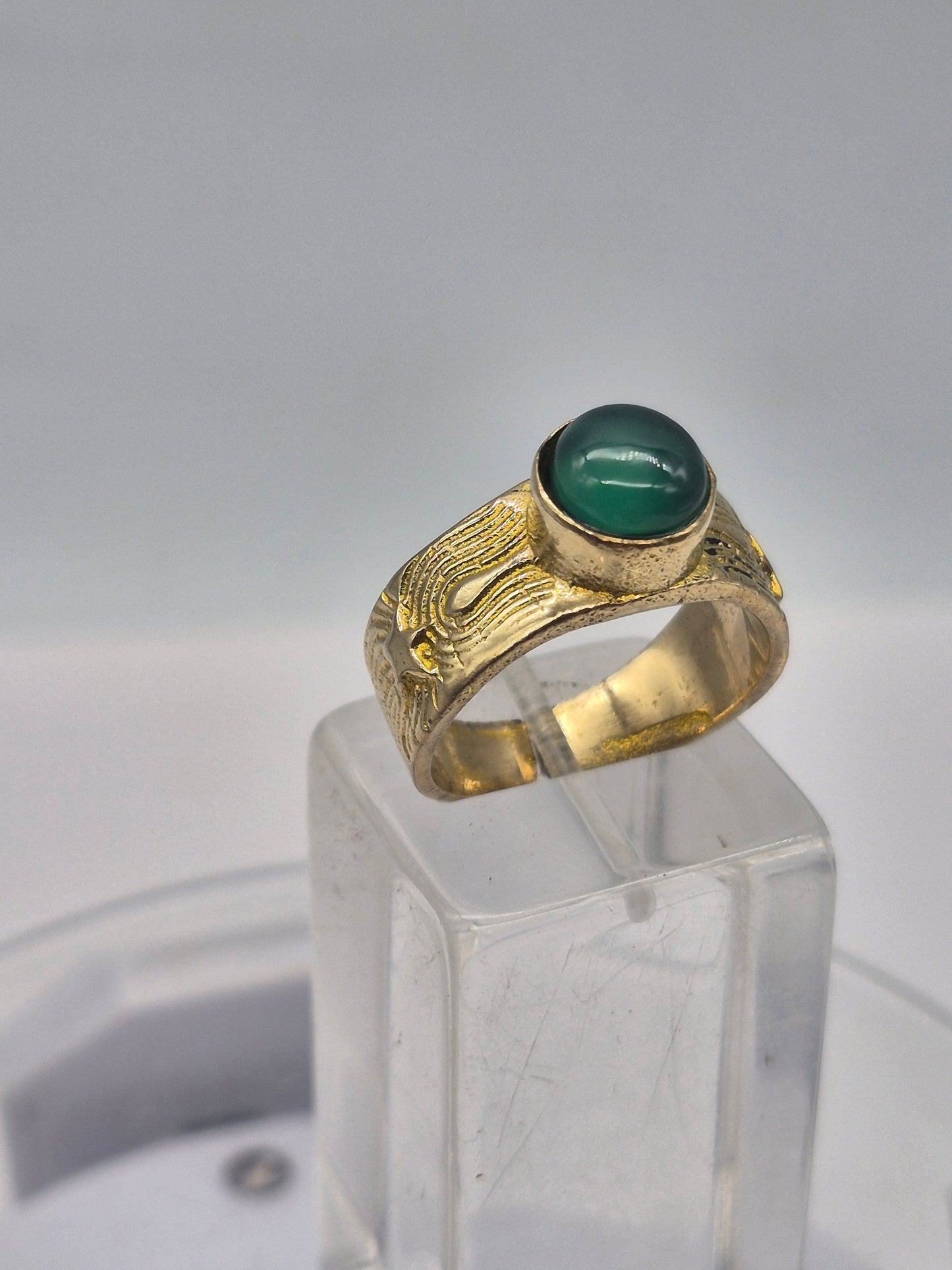 Green Aventurine Brass Adjustable Ring for Women