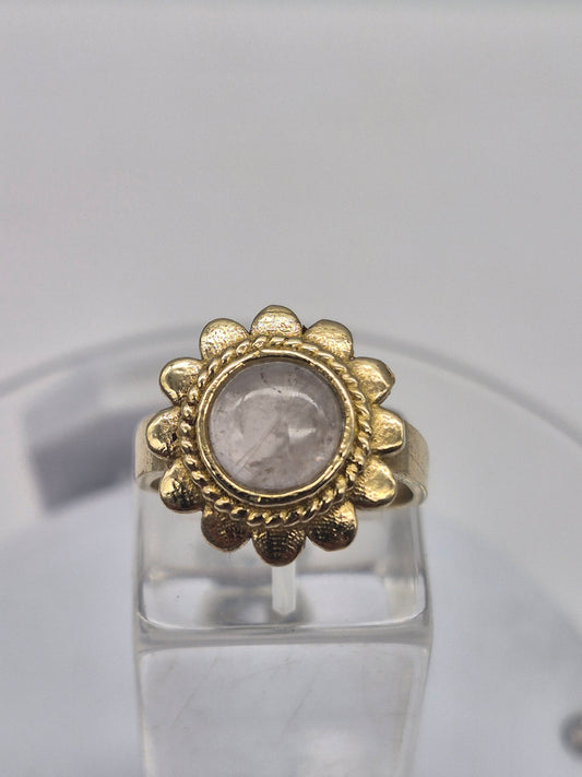 Rose Quartz Ring – Adjustable Brass Gemstone Ring for Women