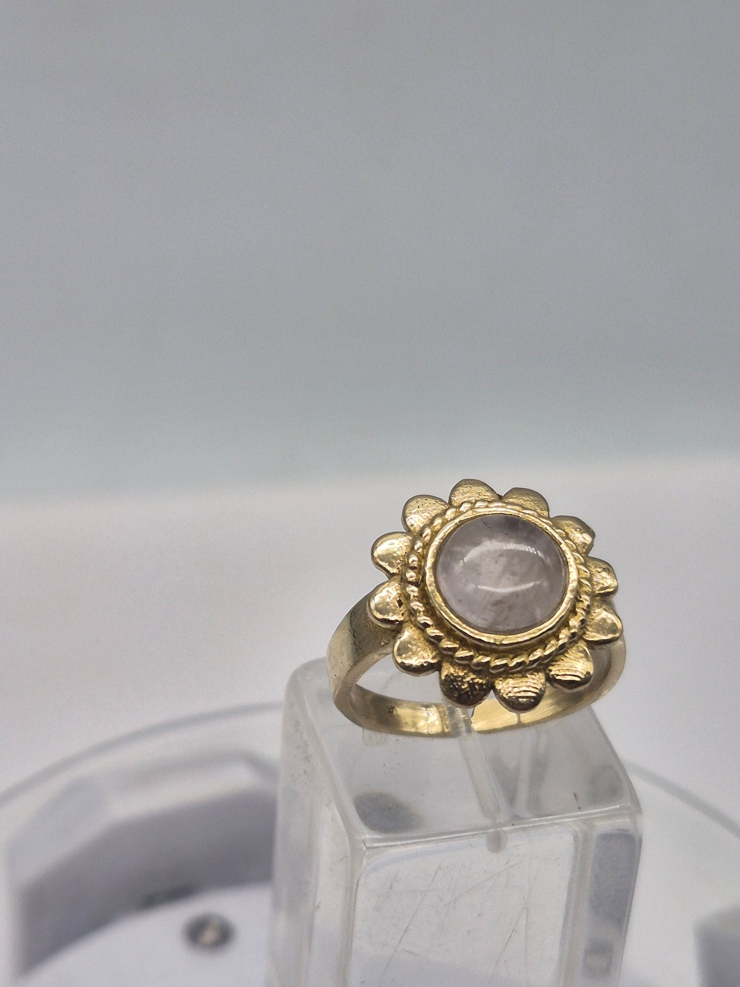 Rose Quartz Ring – Adjustable Brass Gemstone Ring for Women