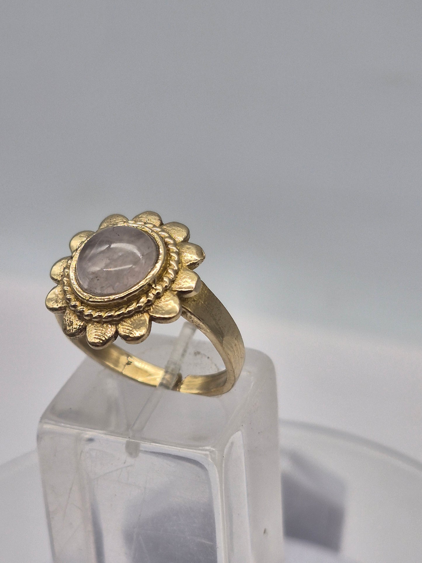 Rose Quartz Ring – Adjustable Brass Gemstone Ring for Women