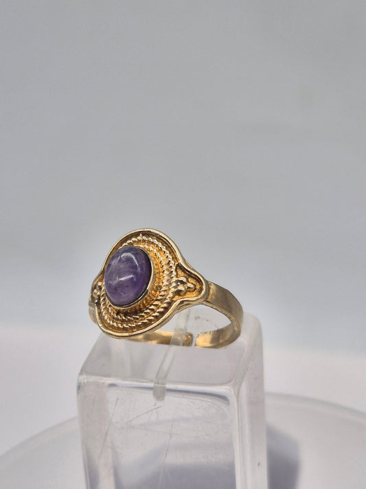 Amethyst Crystal Brass Adjustable Ring