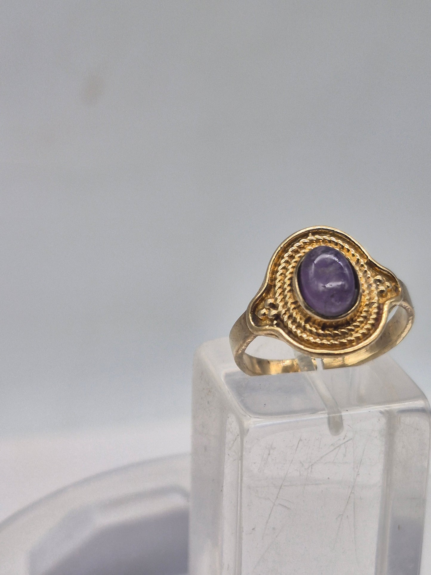 Amethyst Crystal Brass Adjustable Ring