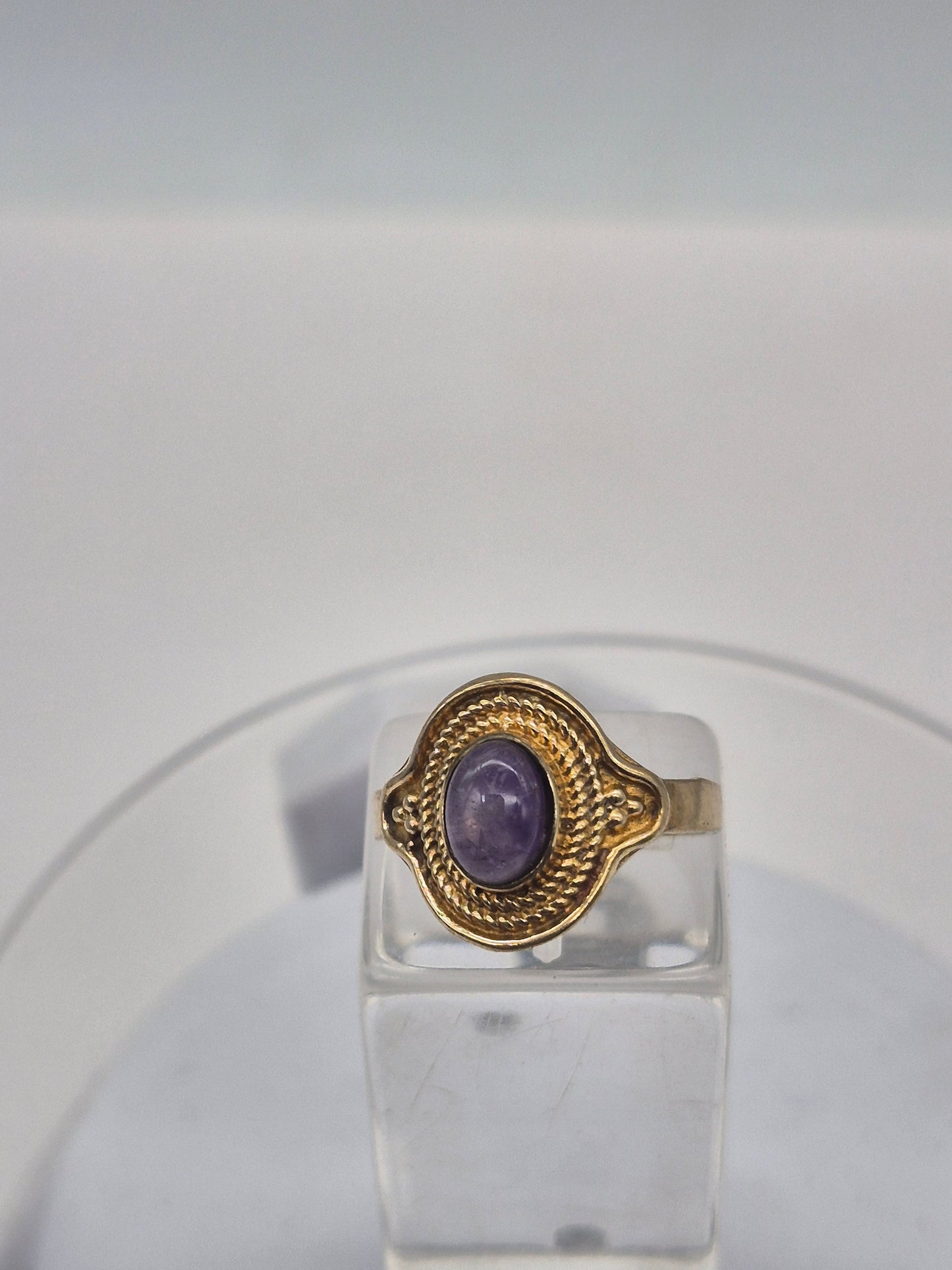 Amethyst Crystal Brass Adjustable Ring