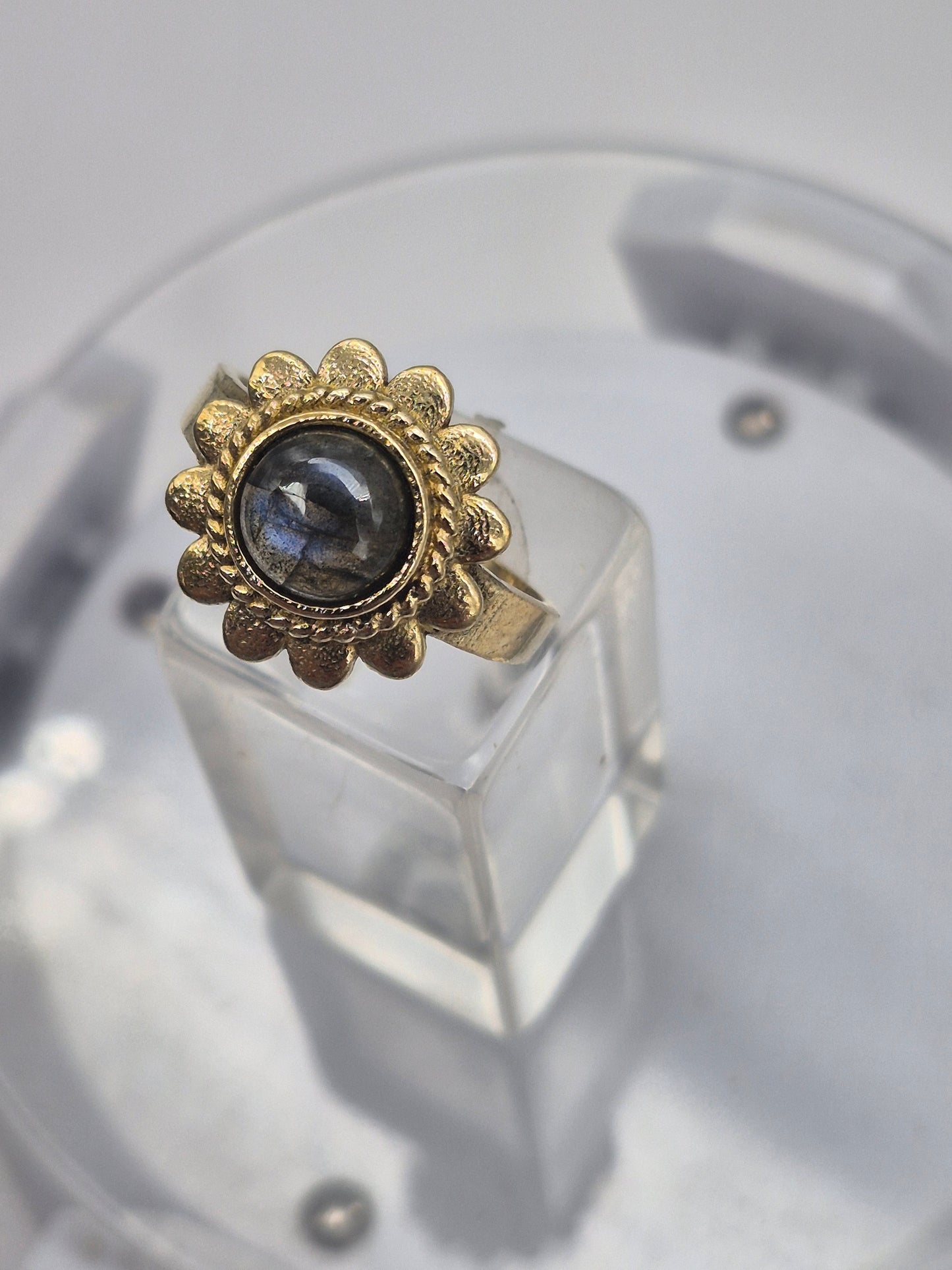 Labradorite Crystal Brass Adjustable Ring