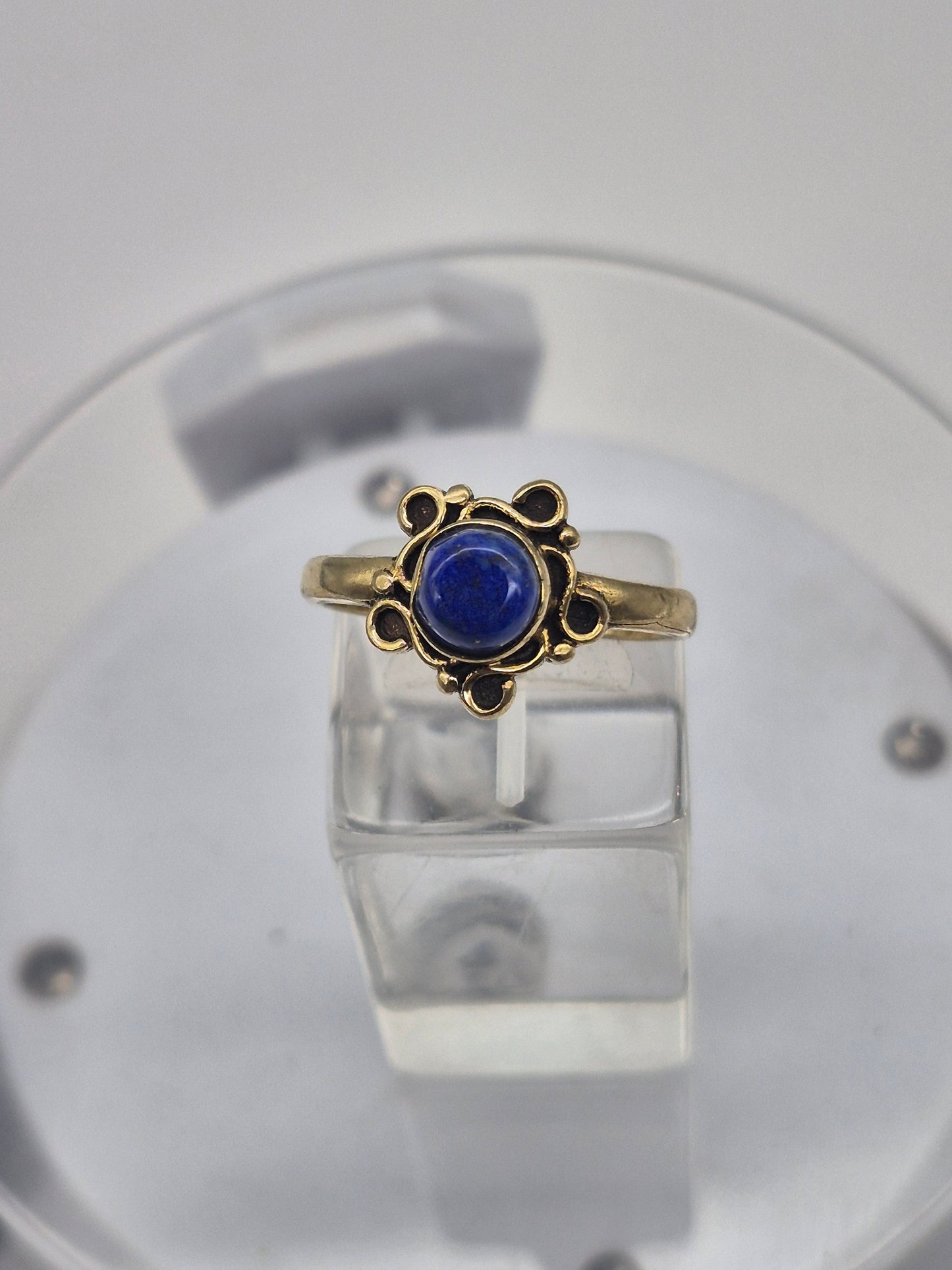 Lapis Lazuli Brass Adjustable Ring – Handmade Gemstone Jewelry for Women