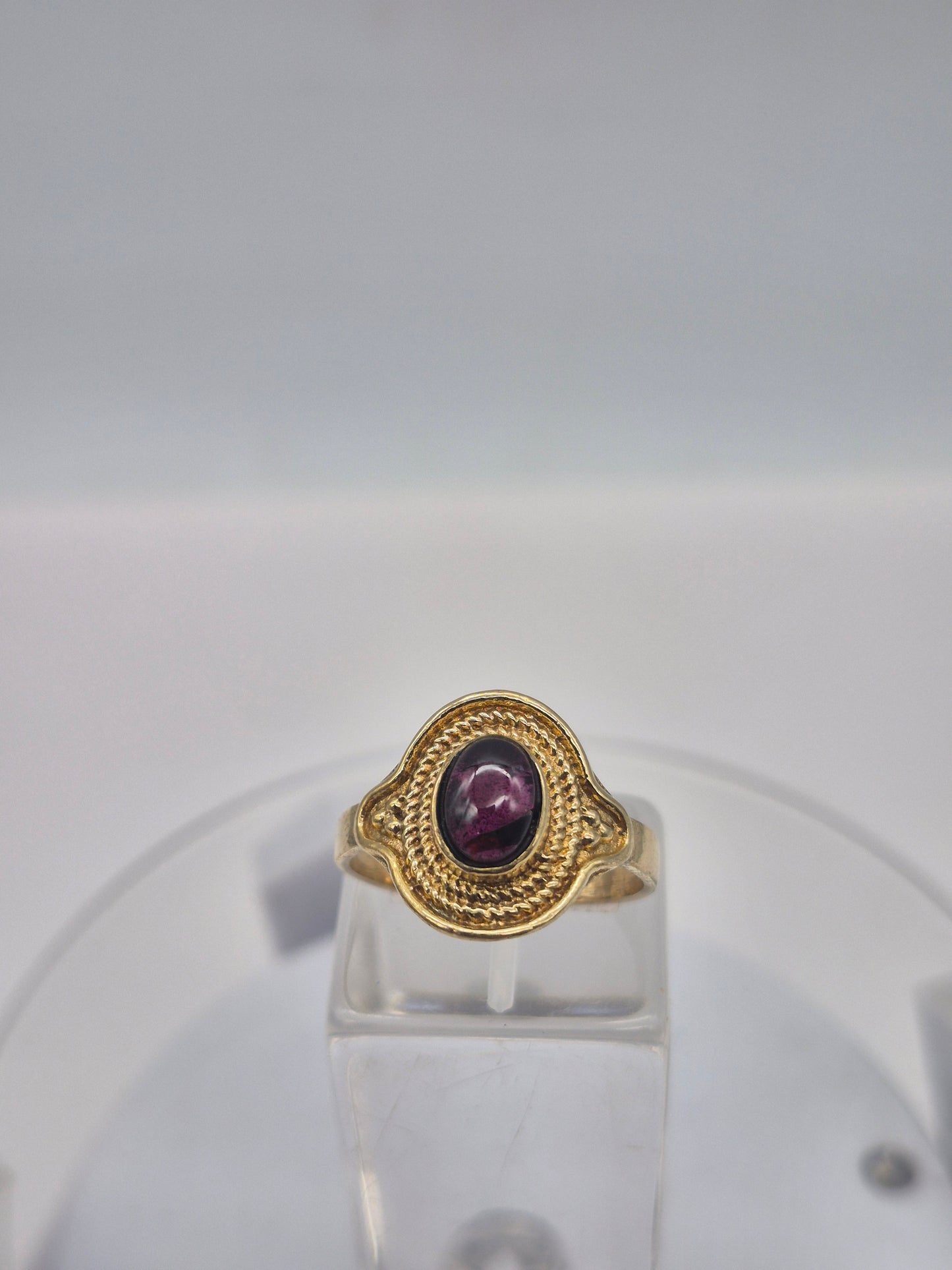 Red Garnet Crystal Brass Ring
