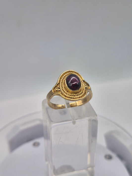 Red Garnet Crystal Brass Ring