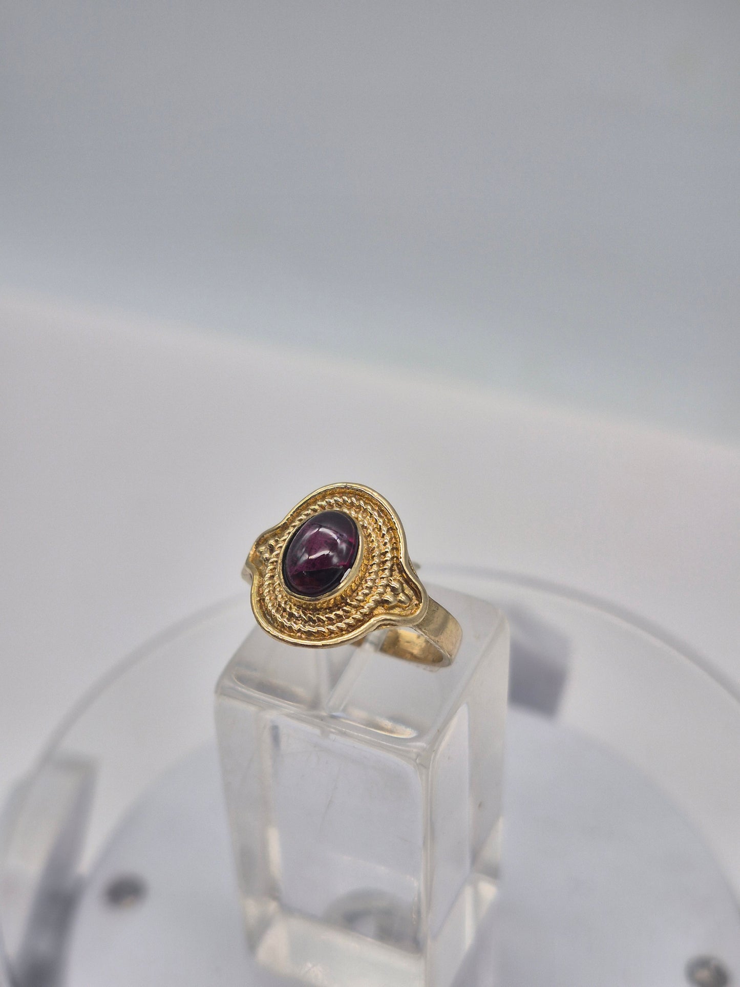 Red Garnet Crystal Brass Ring