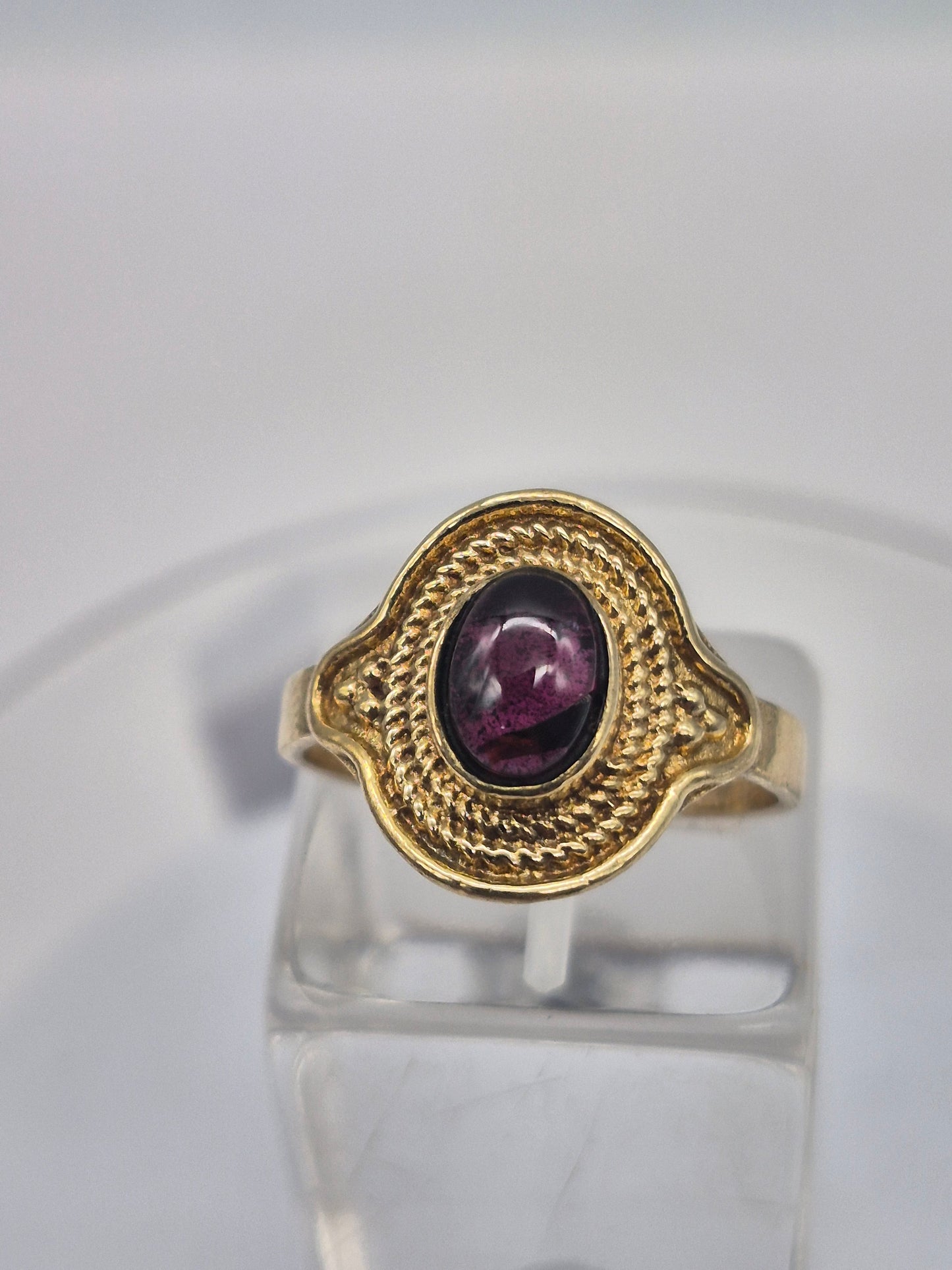 Red Garnet Crystal Brass Ring