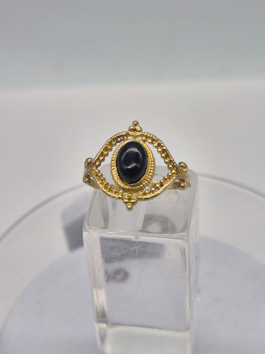 Black Tourmaline Adjustable Brass Ring for Women