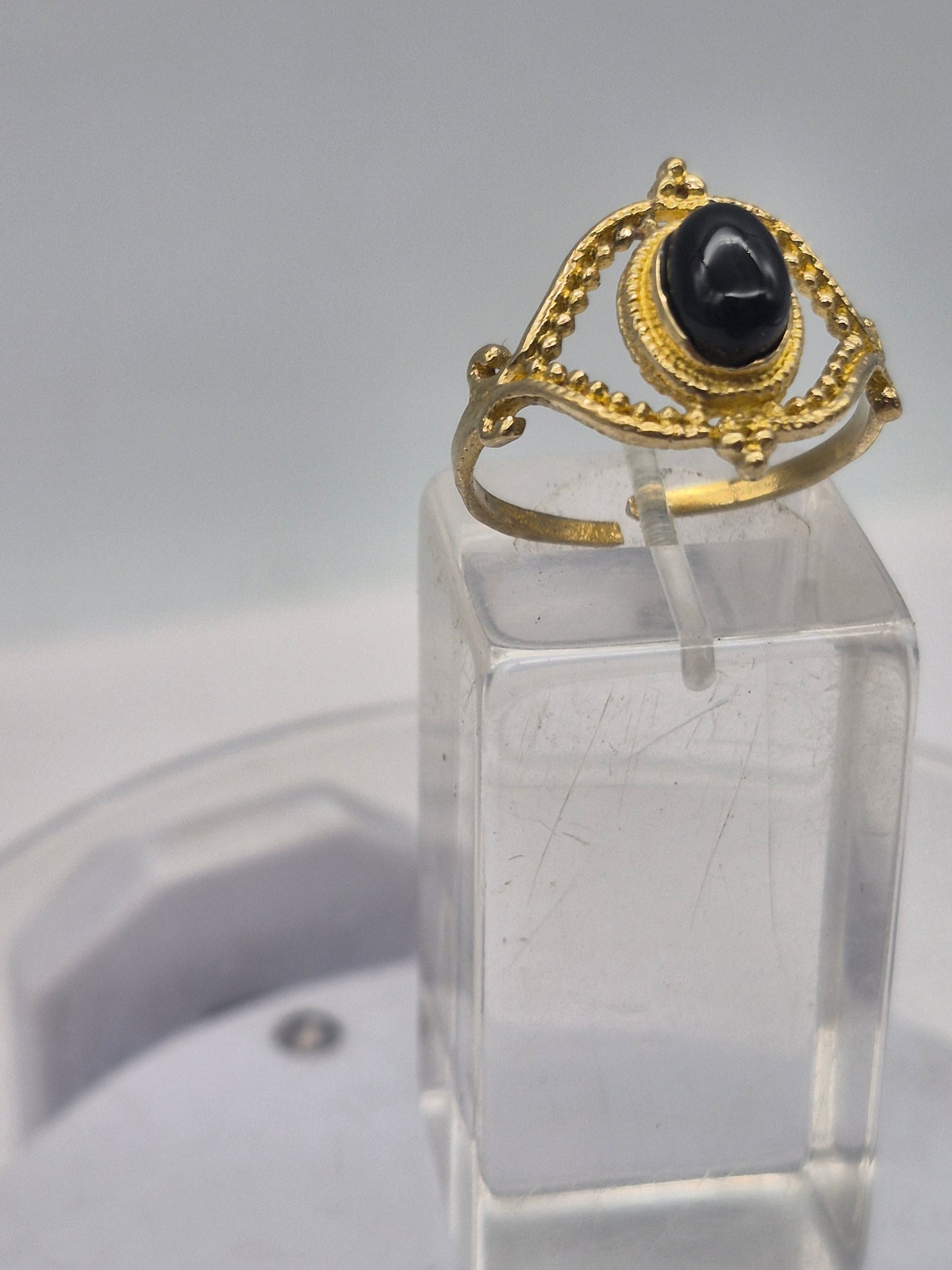 Black Tourmaline Adjustable Brass Ring for Women