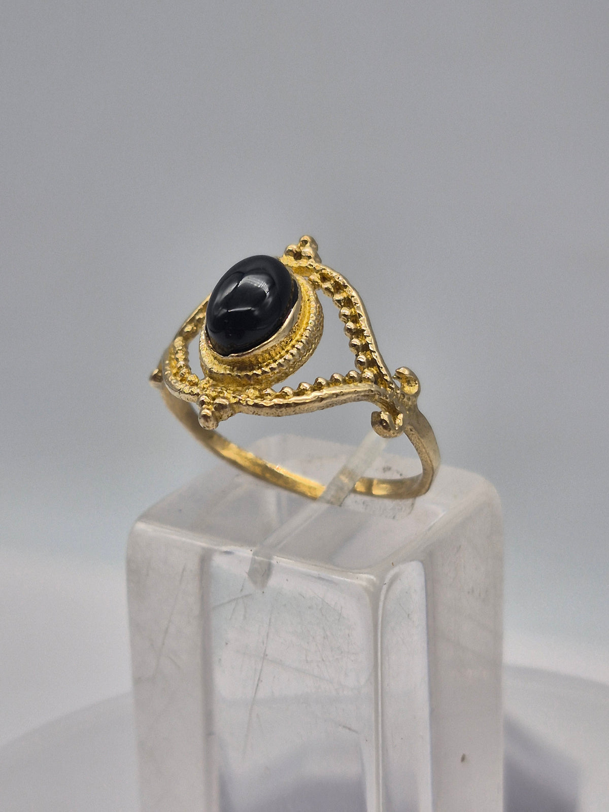 Black Tourmaline Adjustable Brass Ring for Women