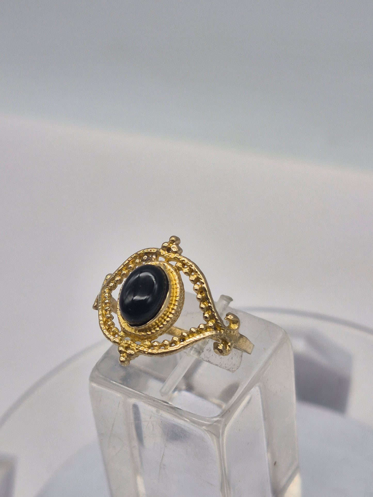 Black Tourmaline Adjustable Brass Ring for Women