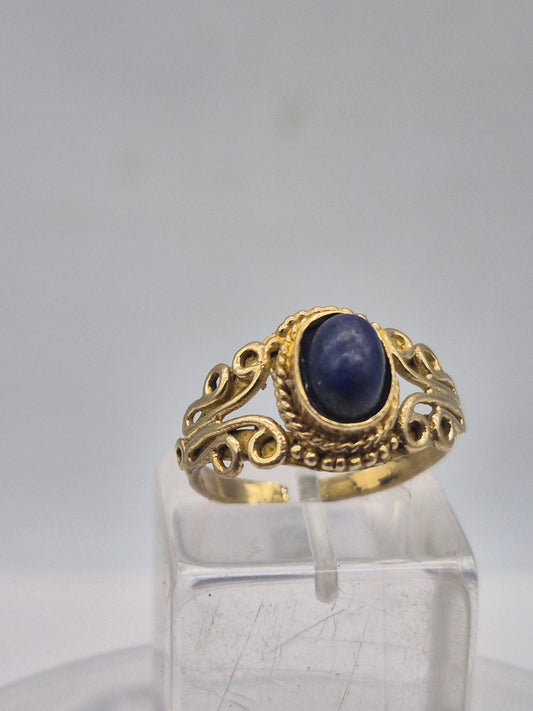 Lapis Lazuli Brass Adjustable Ring – Handmade Gemstone Jewelry for Women